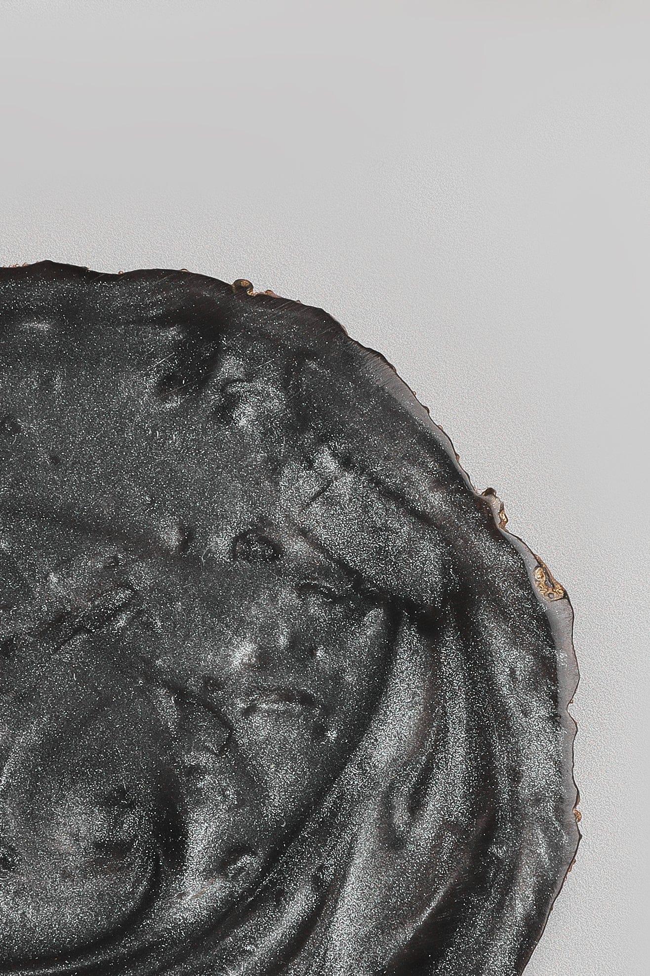 Set of 4 Black Agate-Inspired Coasters Irregular Black & Gold Coasters With Holder - G Decor