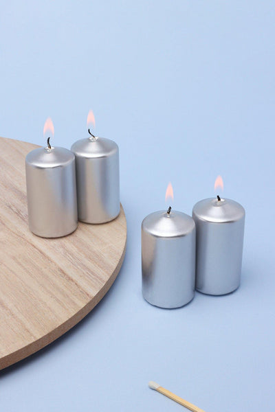 G Decor Candles & Candle Holders Set of Four Set Of 4 Varnished Shimmer Pillar Candles Silver
