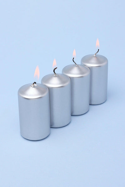 G Decor Candles & Candle Holders Set of Four Set Of 4 Varnished Shimmer Pillar Candles Silver