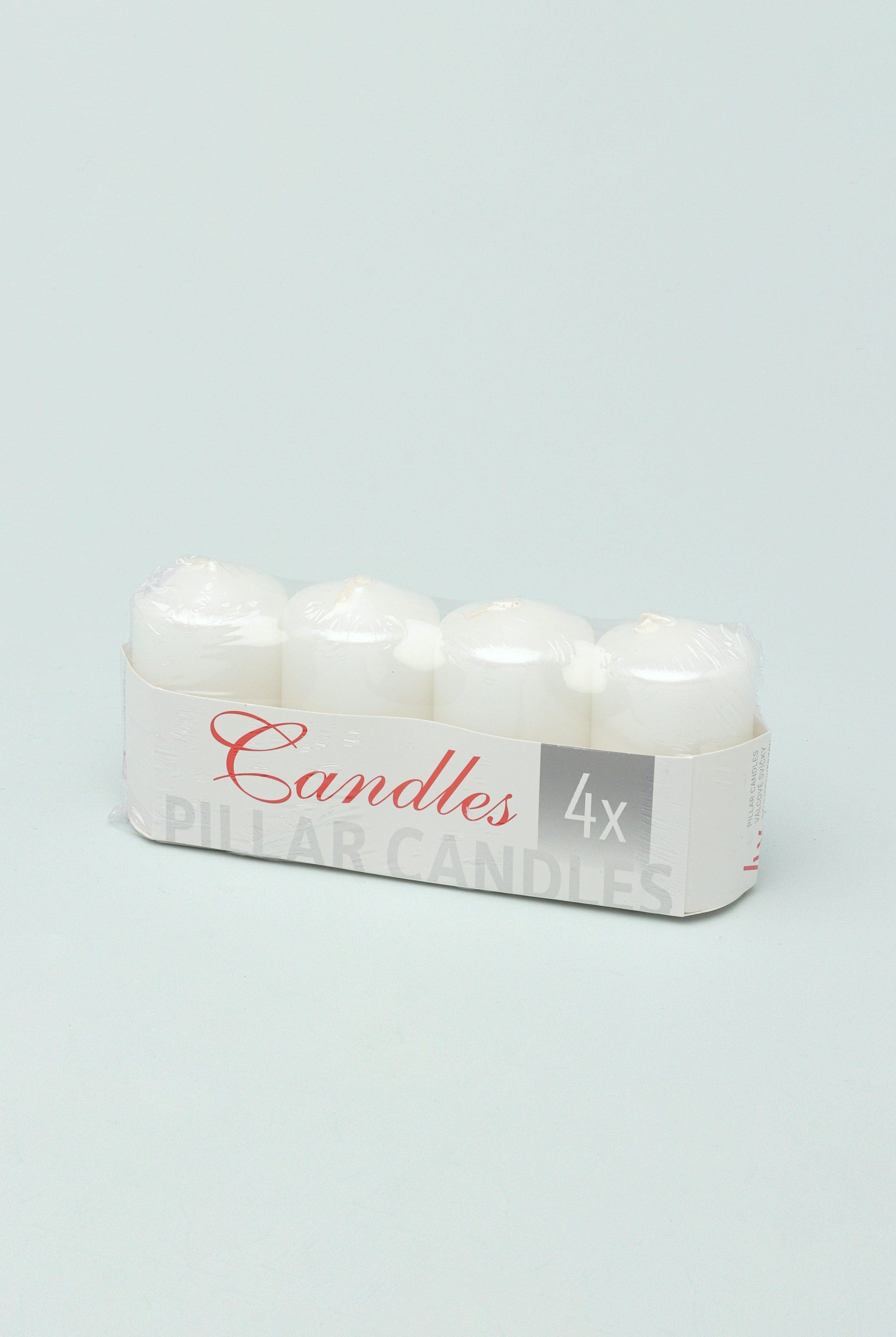 Set Of 4 Varnished Shimmer Pillar Candles White - G Decor