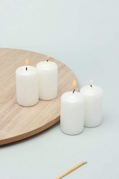 Soft White Satin-Coated Pillar Candles Set of 4