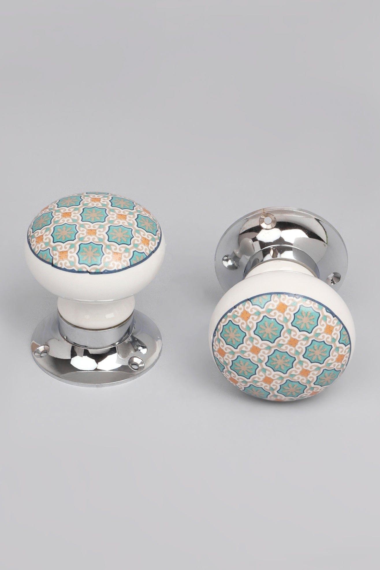 Set of Divine Will Ceramic Mortice Door Handles – Patterned Internal Turning Knobs for Bedroom, Kitchen & Interior Doors with Chrome Base - G Decor