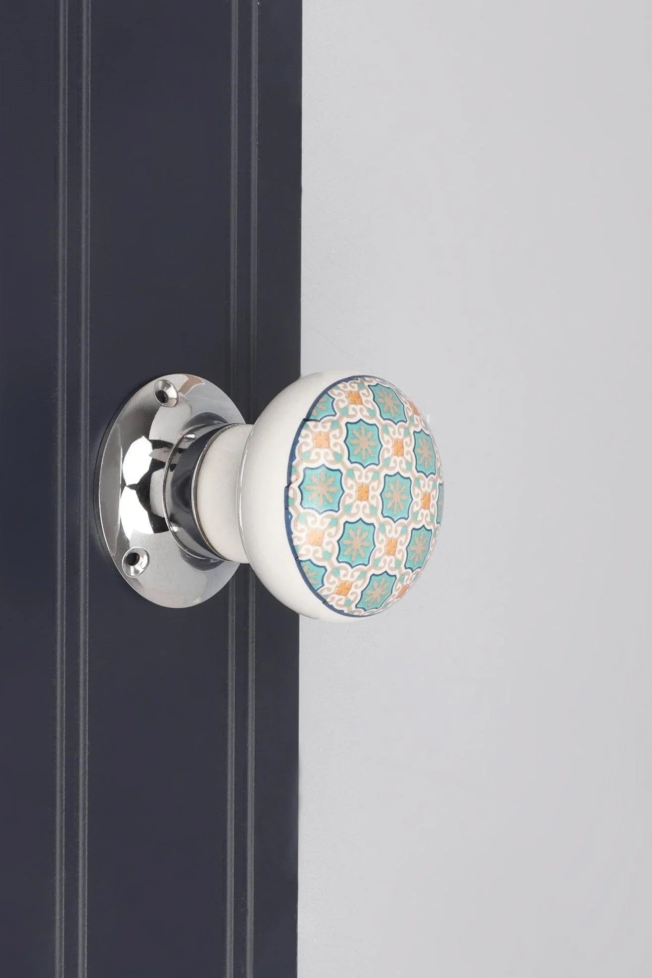 Set of Divine Will Ceramic Mortice Door Handles – Patterned Internal Turning Knobs for Bedroom, Kitchen & Interior Doors with Chrome Base - G Decor