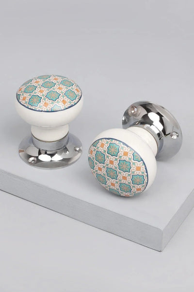 Divine Will Patterned Ceramic Mortice Door Knobs with Chrome Base