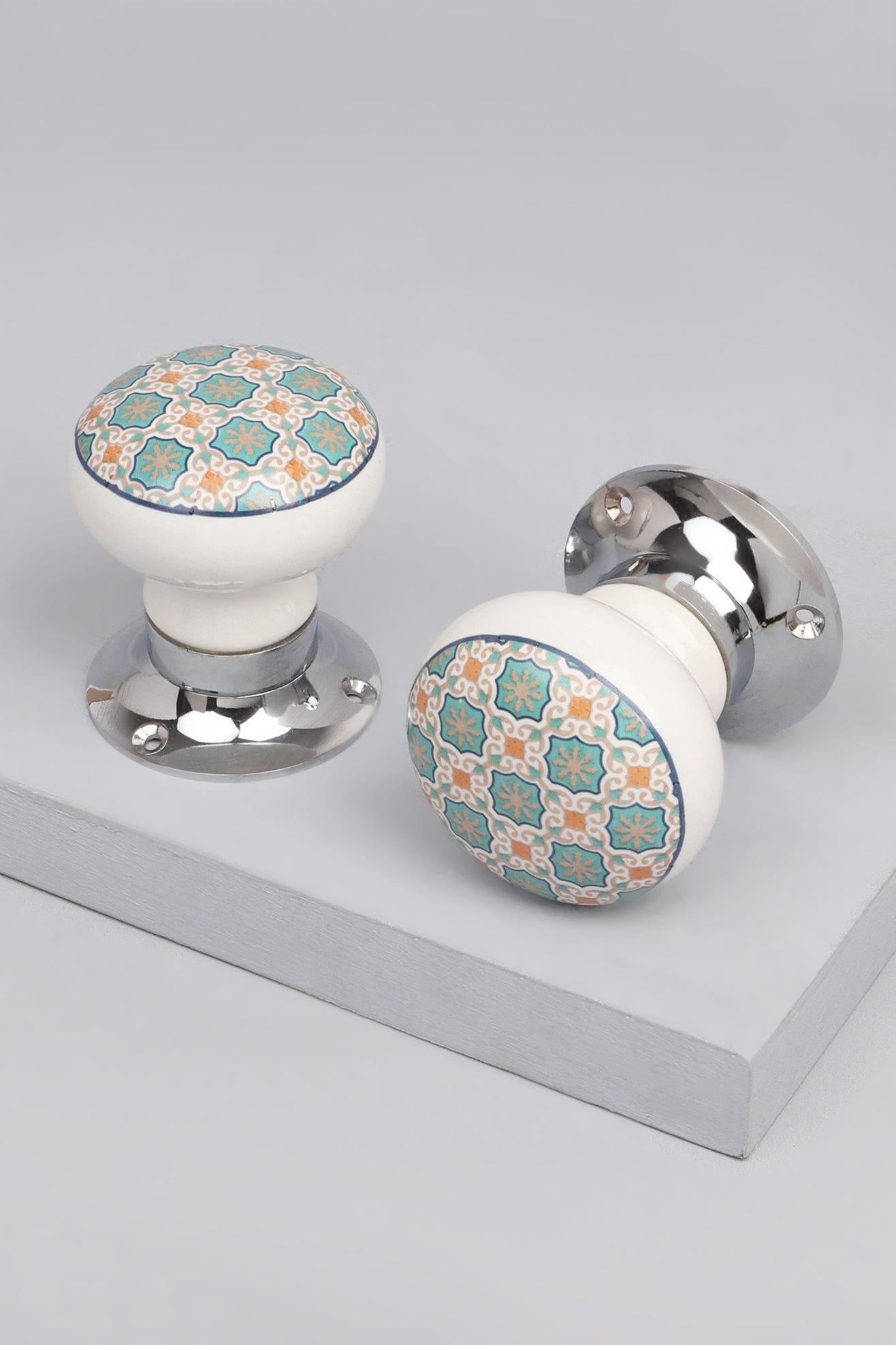 Set of Divine Will Ceramic Mortice Door Handles – Patterned Internal Turning Knobs for Bedroom, Kitchen & Interior Doors with Chrome Base - G Decor