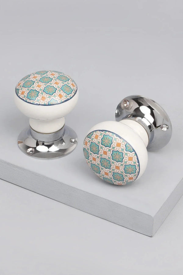 Divine Will Patterned Ceramic Mortice Door Knobs with Chrome Base