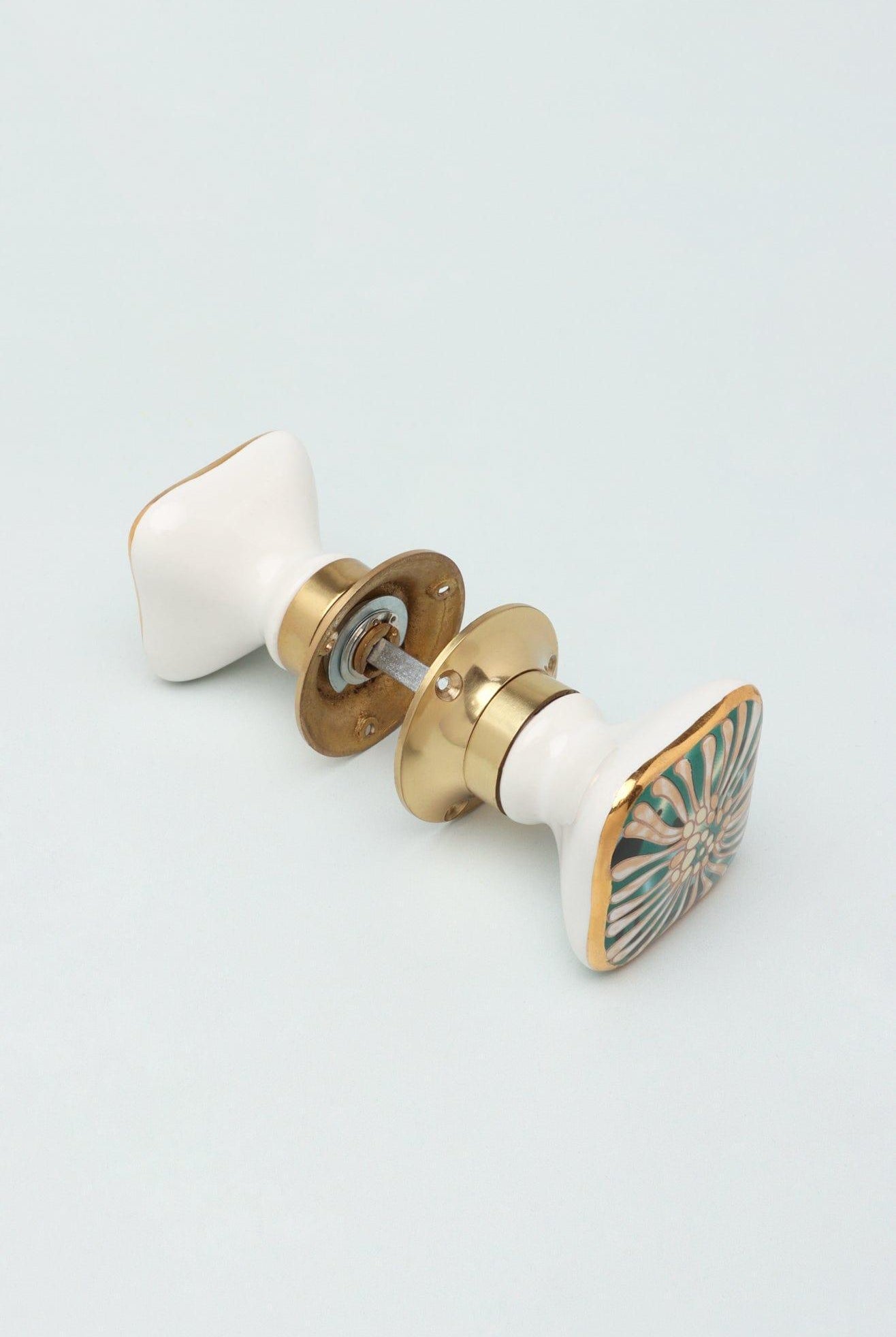 Set of Milano Signature Handcrafted & Hand-Painted Internal Mortice Turning Door Handles – Ceramic Knobs with Brass Base - G Decor