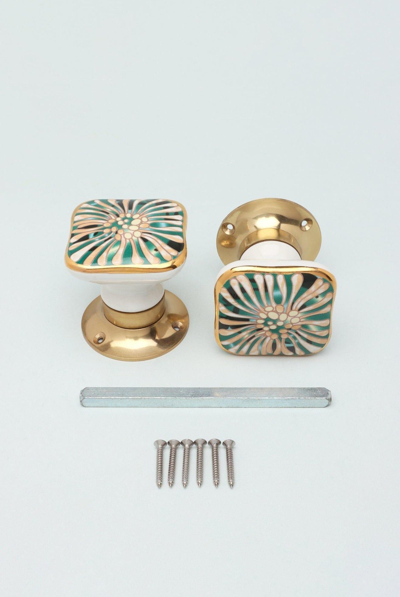 Set of Milano Signature Handcrafted & Hand-Painted Internal Mortice Turning Door Handles – Ceramic Knobs with Brass Base - G Decor