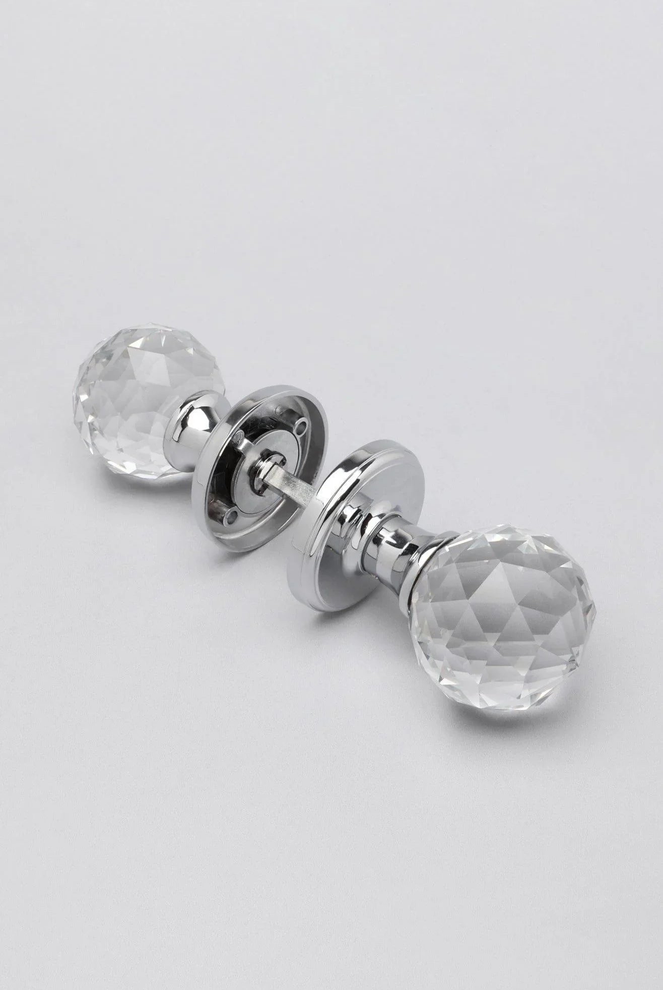 Set of Solid Crystal Round Clear Glass Knobs – Internal Mortice Door Handles with Turning Mechanism, Suitable for Bedroom, Entry & Room Doors, with Chrome Base - G Decor