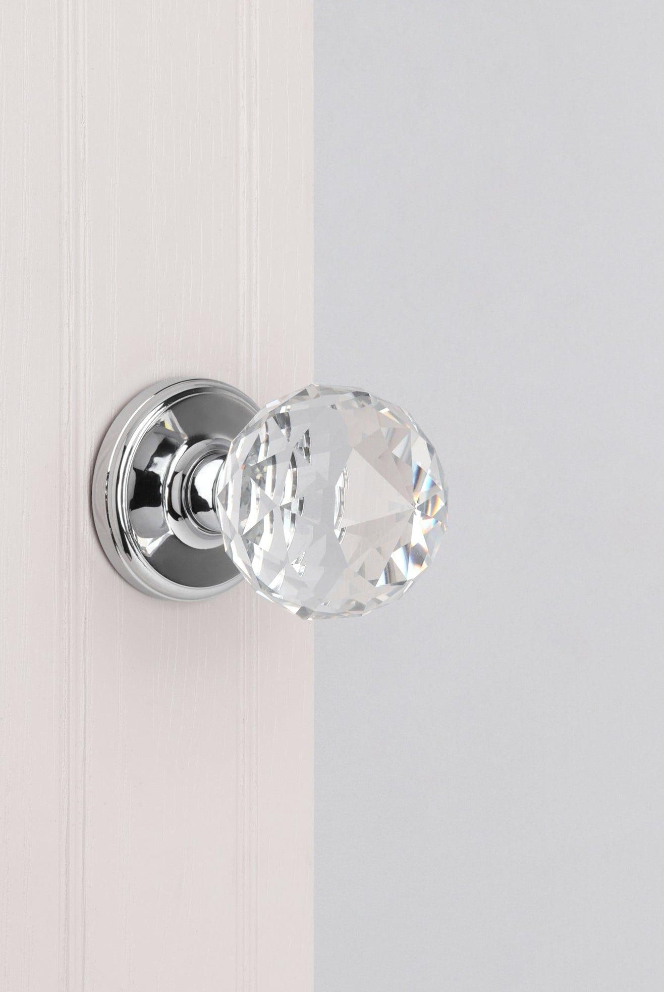 Set of Solid Crystal Round Clear Glass Knobs – Internal Mortice Door Handles with Turning Mechanism, Suitable for Bedroom, Entry & Room Doors, with Chrome Base - G Decor