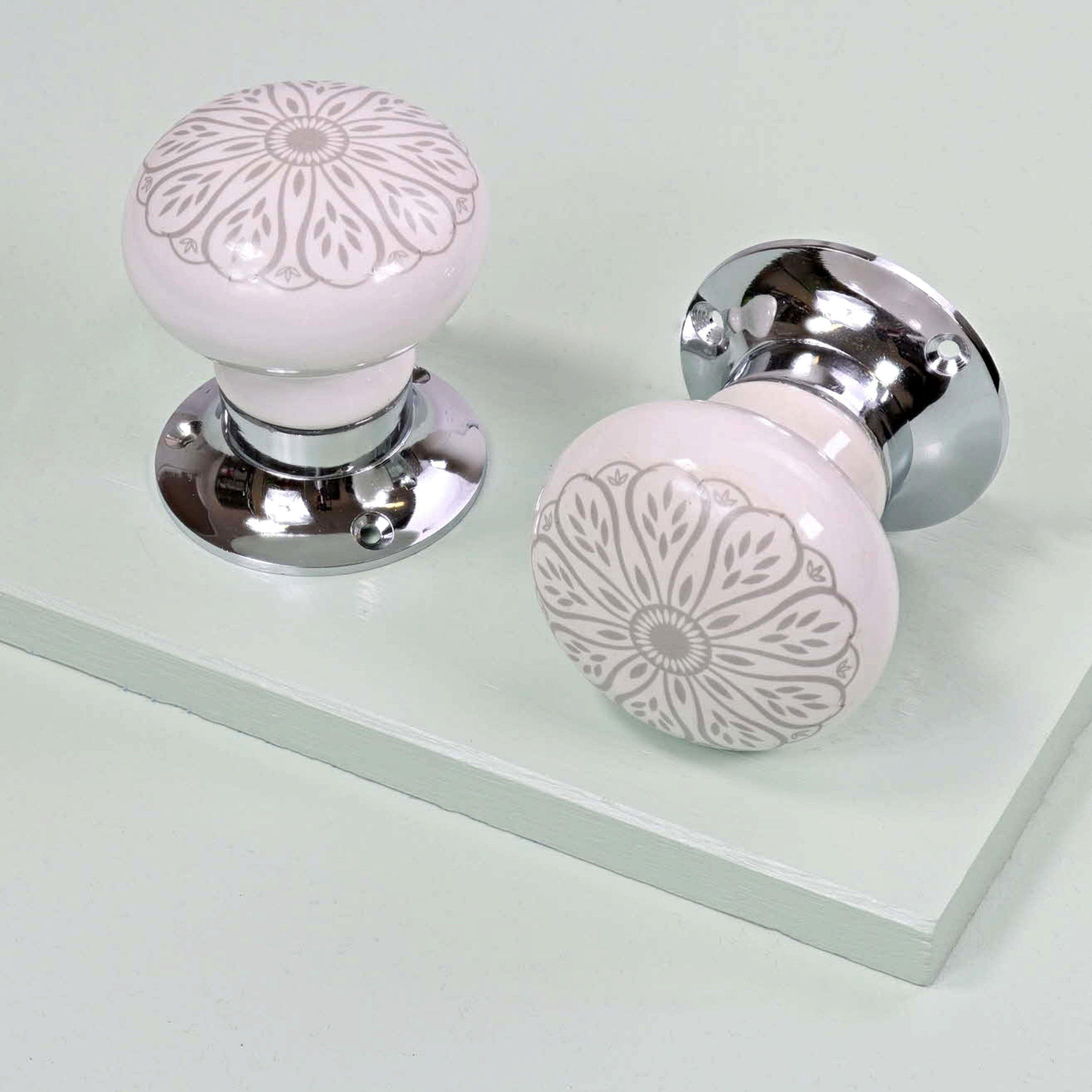 Set of Success Handcrafted Ceramic Mortice Door Handles Internal Turning Knobs for Bedroom, Entry & Interior Room Doors with Chrome Base - G Decor