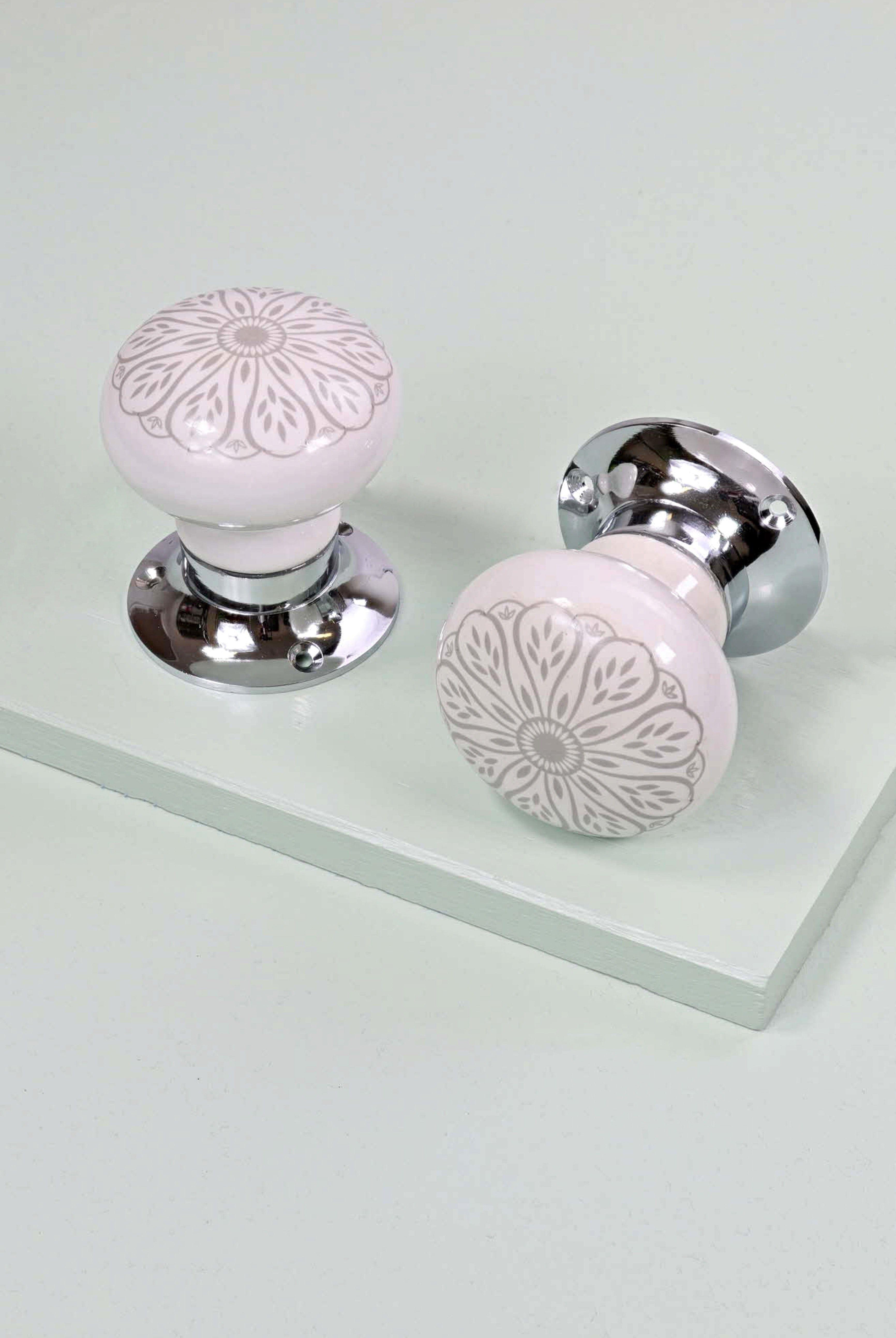 Set of Success Handcrafted Ceramic Mortice Door Handles Internal Turning Knobs for Bedroom, Entry & Interior Room Doors with Chrome Base - G Decor