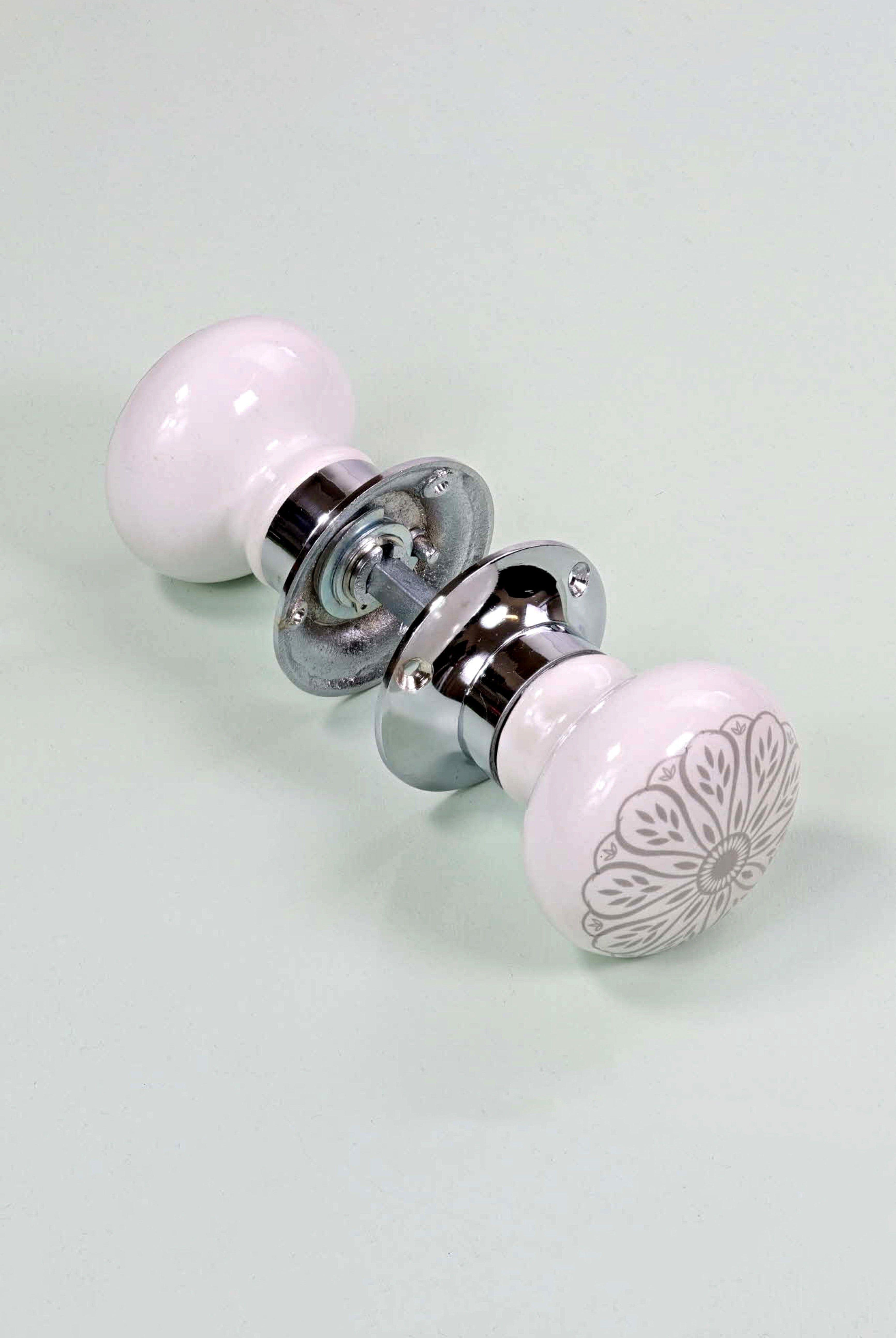 Set of Success Handcrafted Ceramic Mortice Door Handles Internal Turning Knobs for Bedroom, Entry & Interior Room Doors with Chrome Base - G Decor