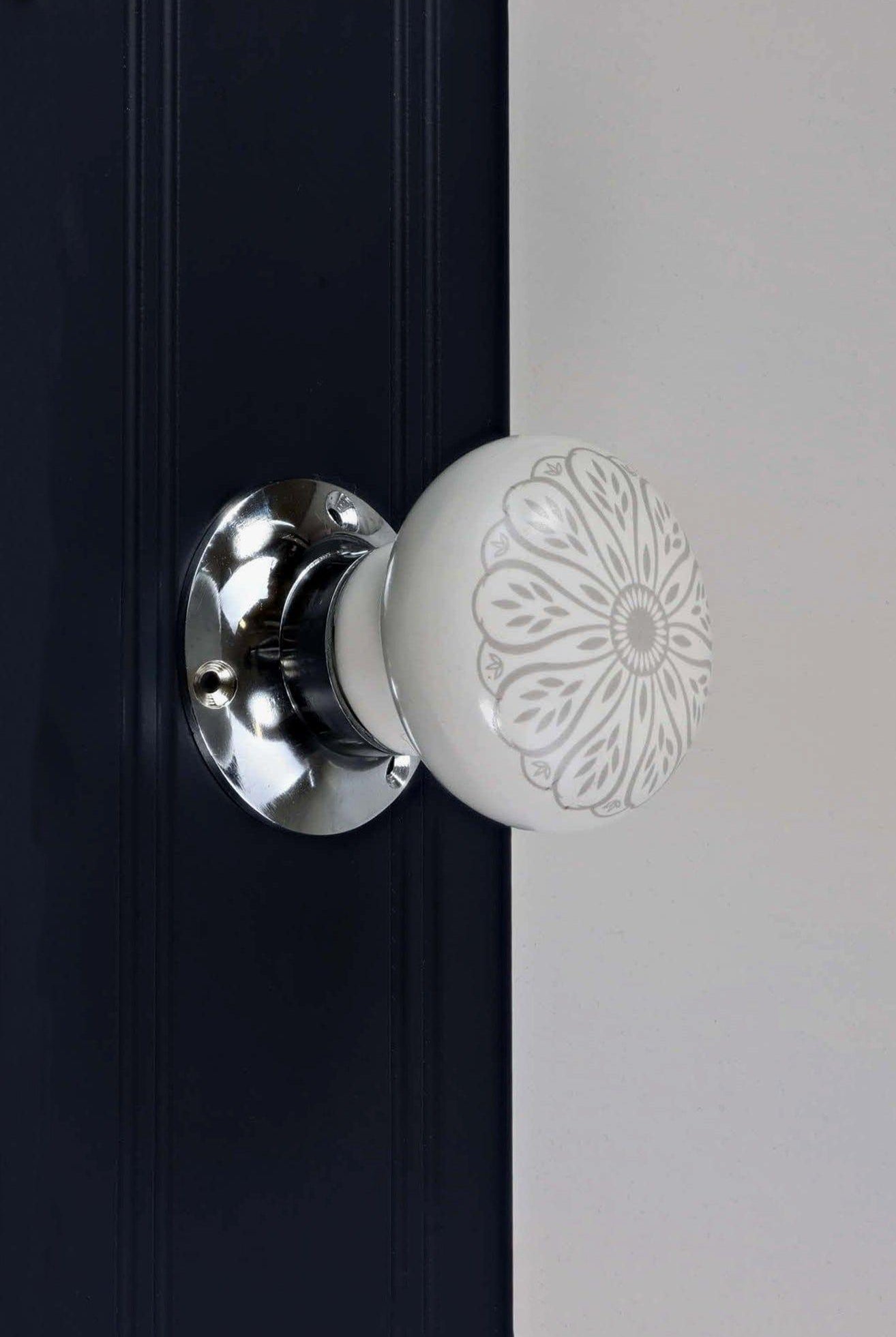 Set of Success Handcrafted Ceramic Mortice Door Handles Internal Turning Knobs for Bedroom, Entry & Interior Room Doors with Chrome Base - G Decor