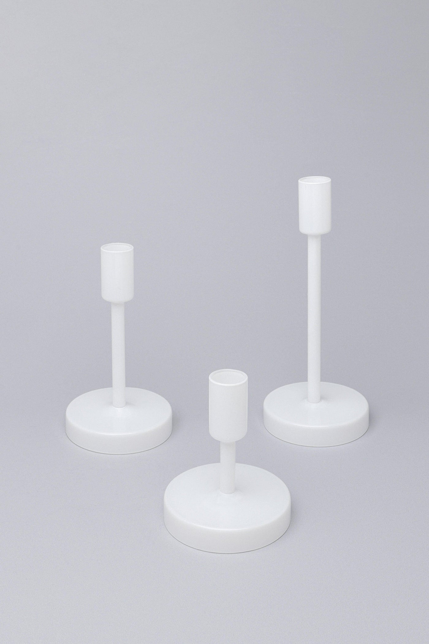 Gdecorstore Candles & Candle Holders White Set Of Three Scandi White Glass Classic Dinner Candlesticks Taper Church Candle Holders