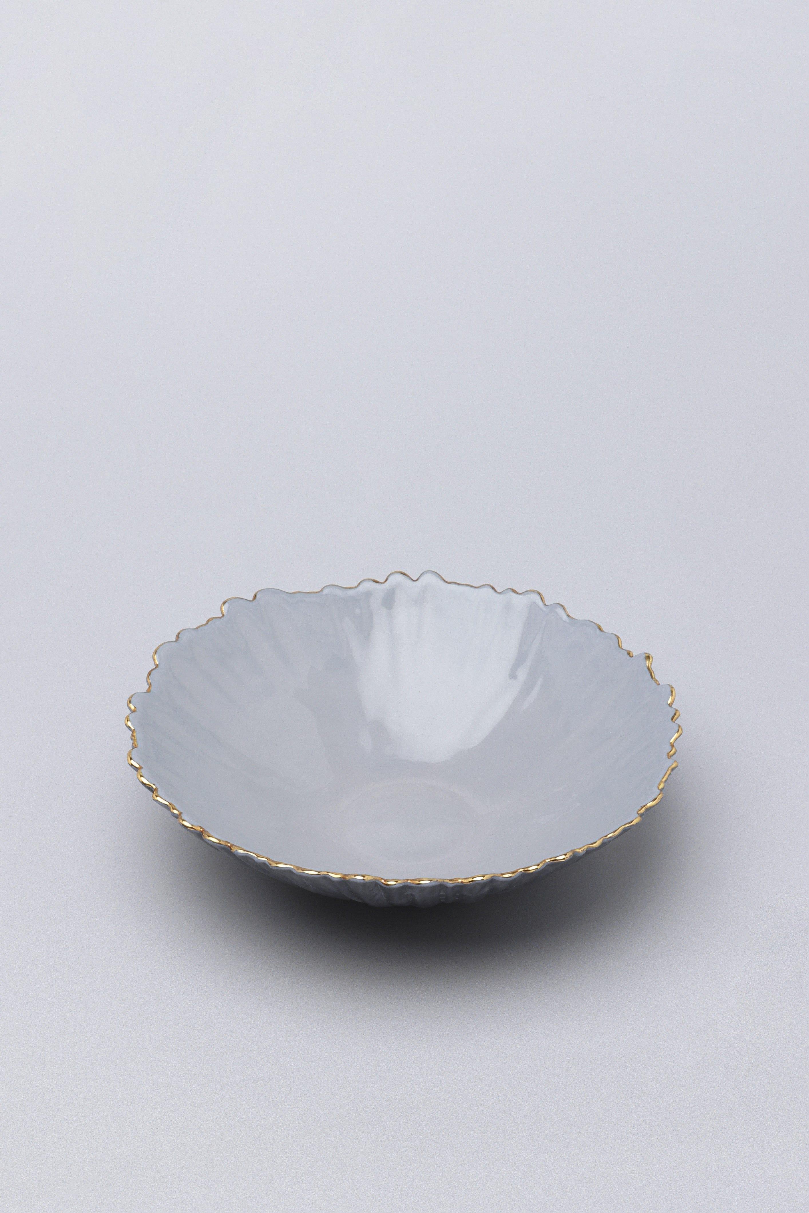 Set Of Two or Single Asteria Irregular Slate Grey Gold Rim Serving Bowls - G Decor