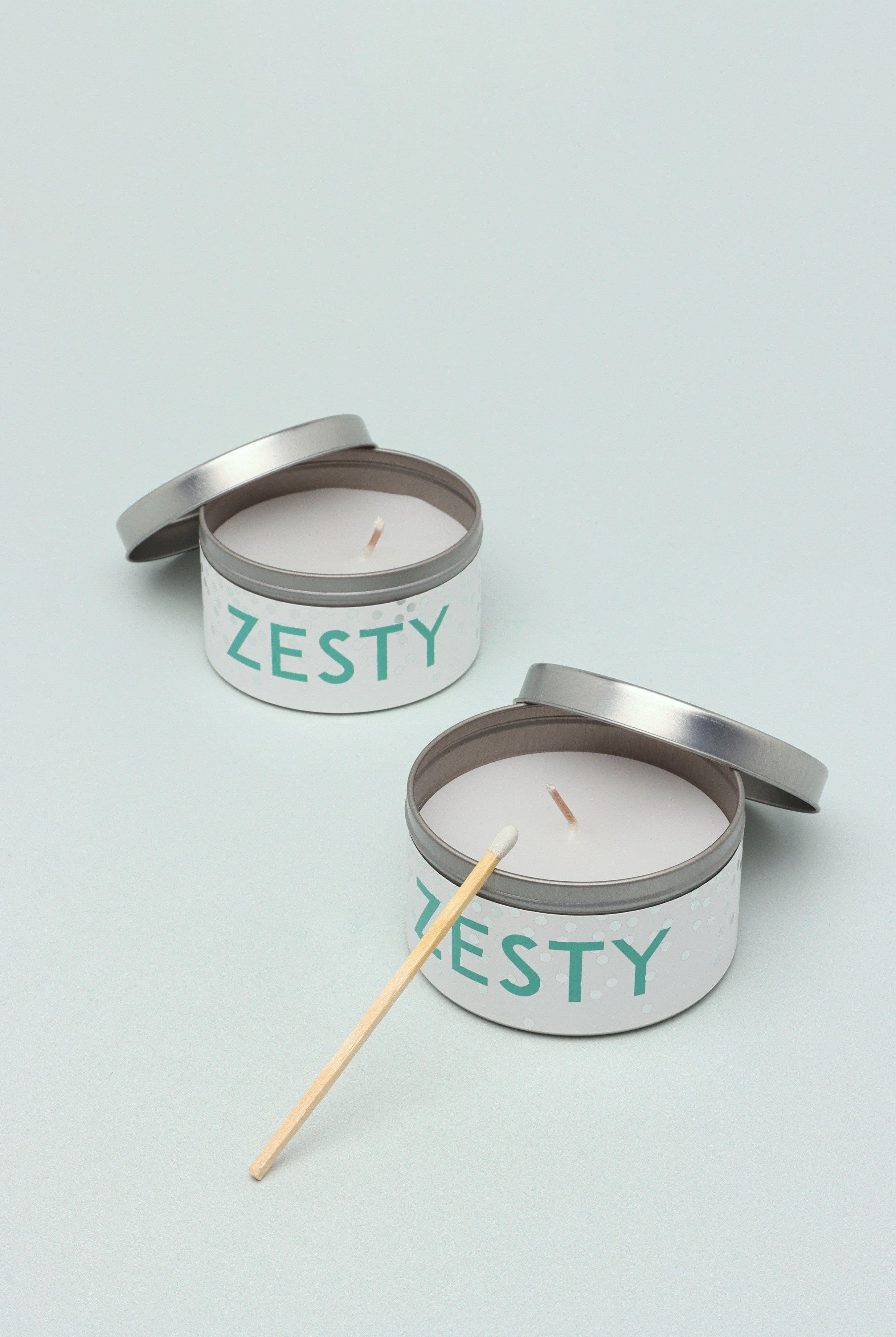 Set Of Two Scented Zesty Tropical Pineapple Blue Tin Candles - G Decor