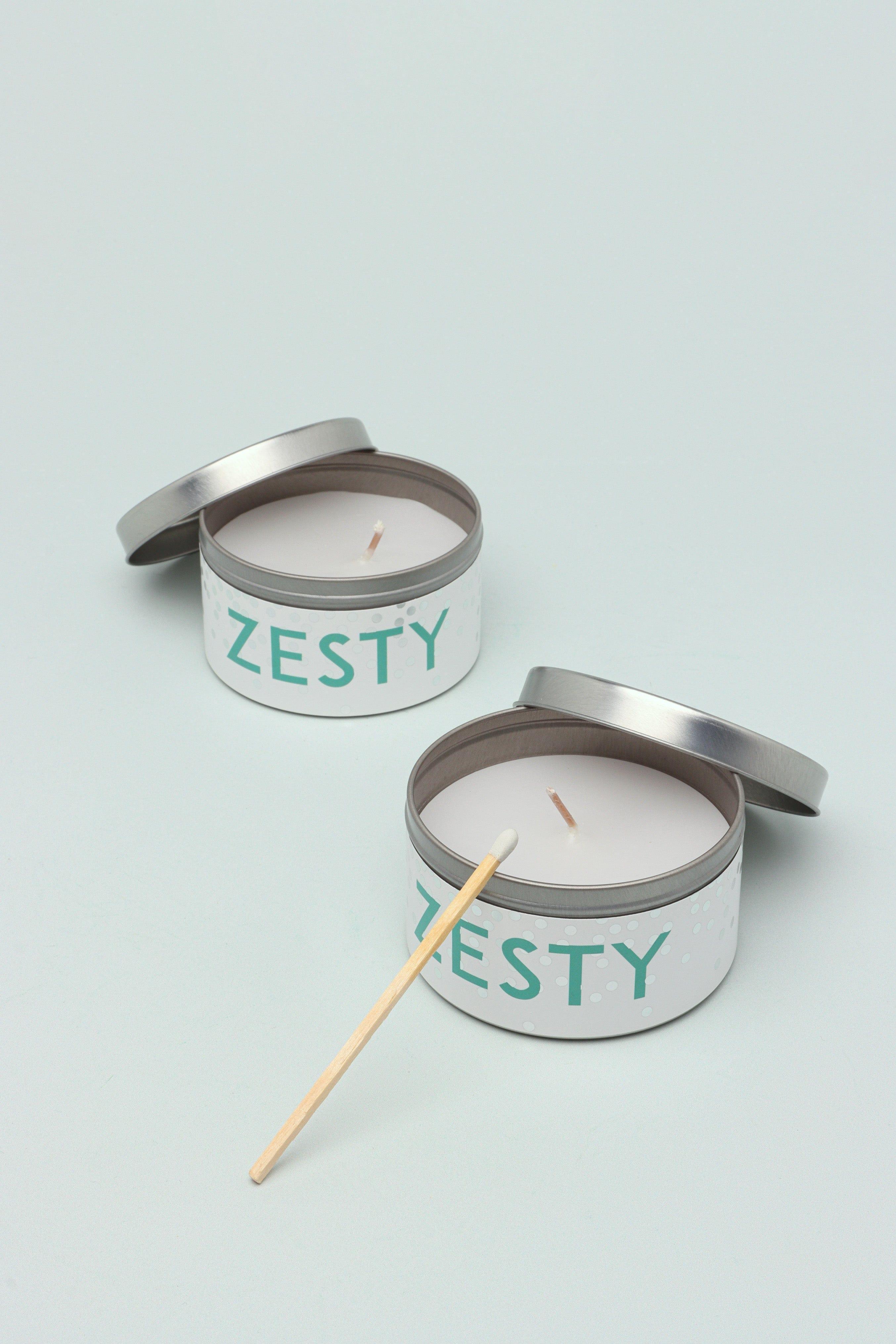 Set Of Two Scented Zesty Tropical Pineapple Blue Tin Candles - G Decor