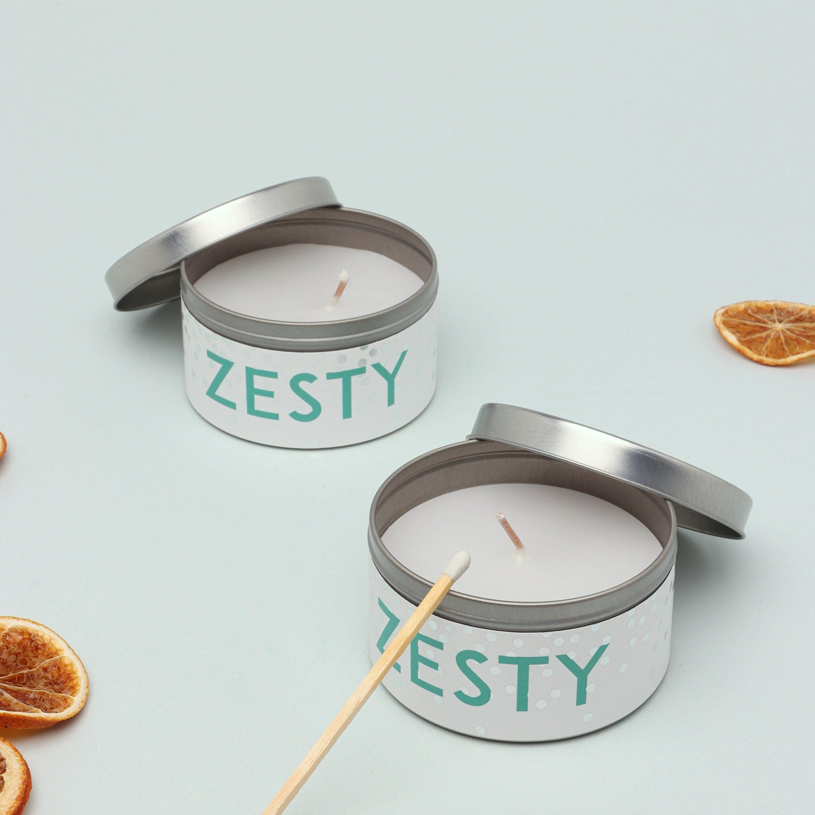 Set Of Two Scented Zesty Tropical Pineapple Blue Tin Candles - G Decor