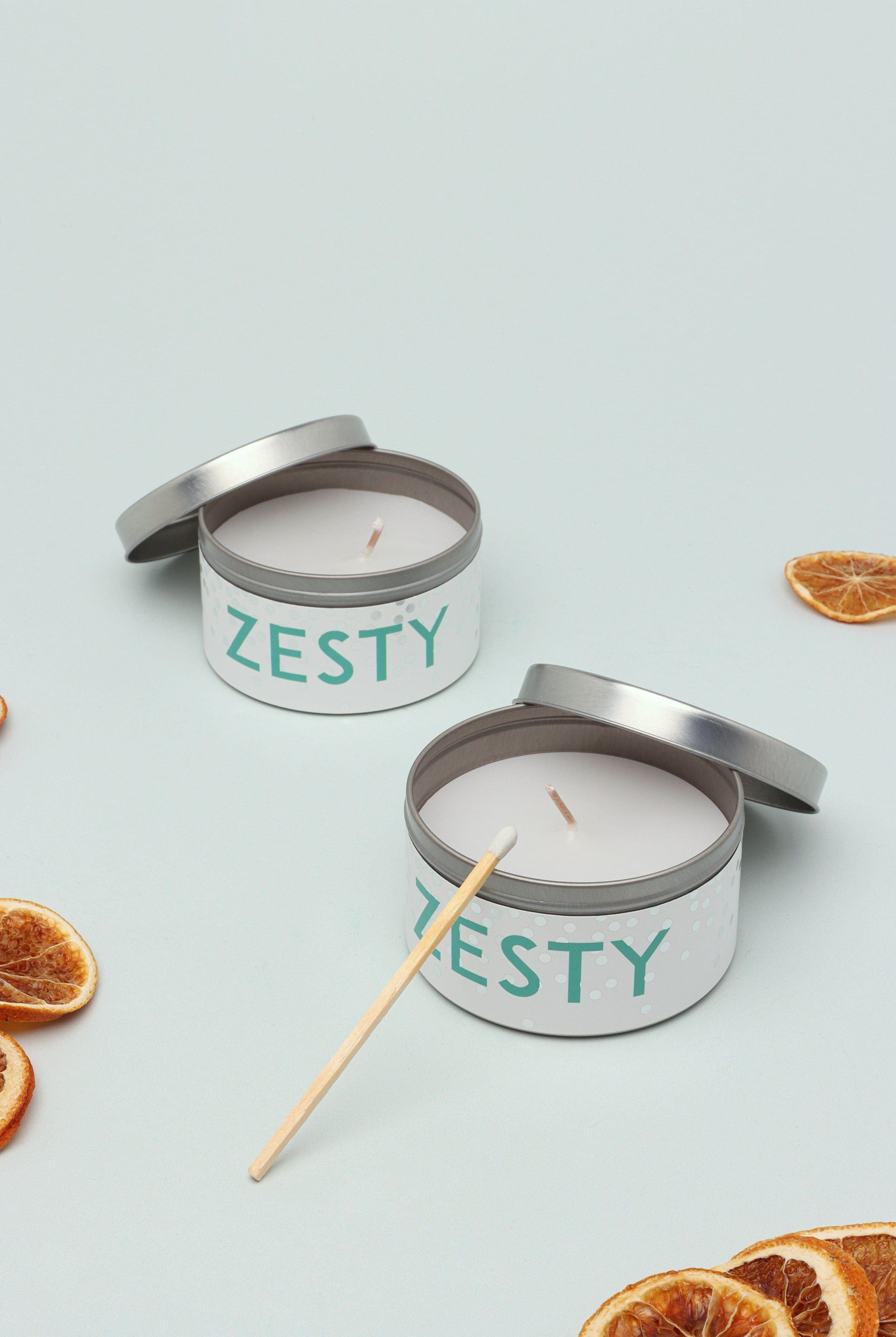 Set Of Two Scented Zesty Tropical Pineapple Blue Tin Candles - G Decor