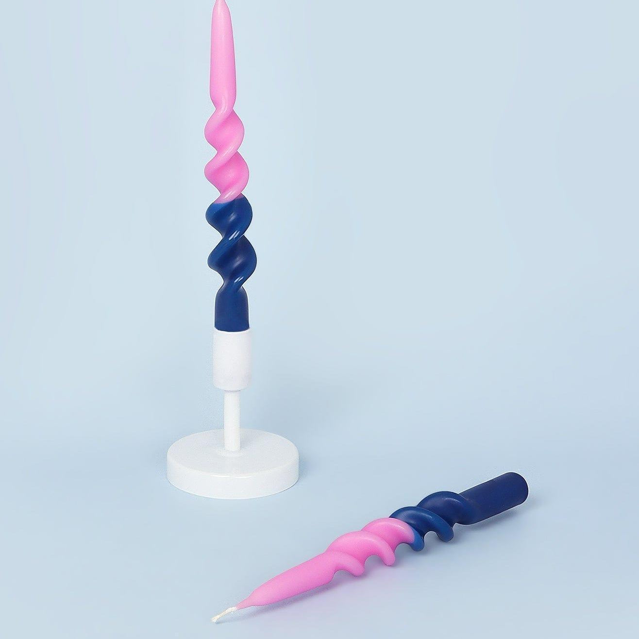 Set of Two-Toned Pink and Royal Blue Spiral Twisted Hand Dipped Candlesticks Taper Church Dinner Candles - G Decor