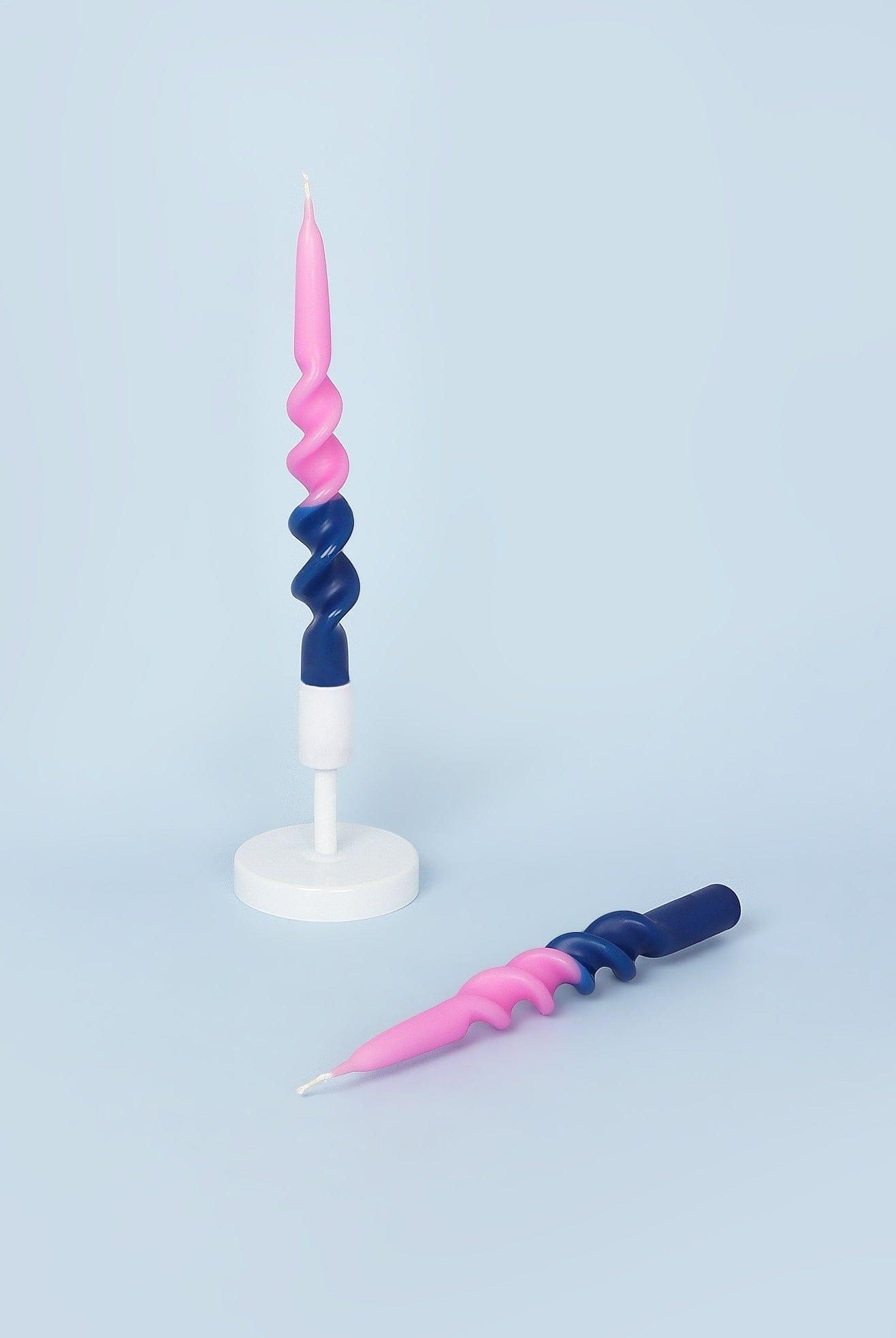 Set of Two-Toned Pink and Royal Blue Spiral Twisted Hand Dipped Candlesticks Taper Church Dinner Candles - G Decor