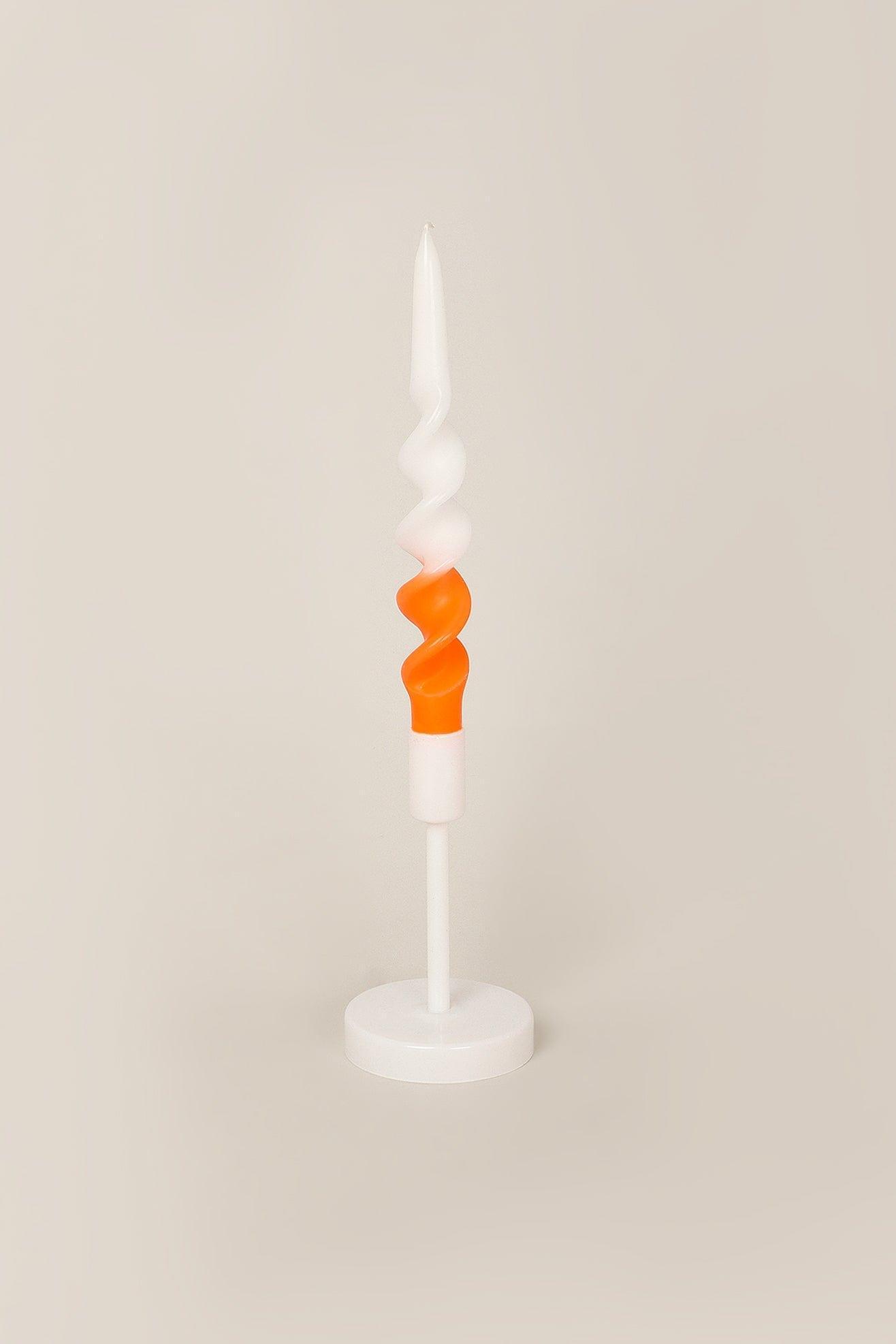 Set of Two-Toned White and Orange Spiral Twisted Hand Dipped Candlesticks Taper Church Dinner Candles - G Decor