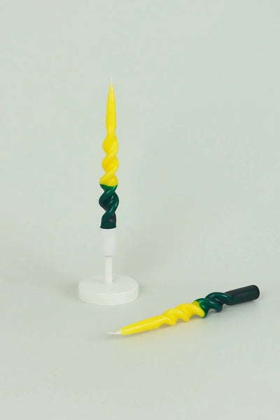 Twist and Pop Spiral Taper Candles — Yellow & Dark Green