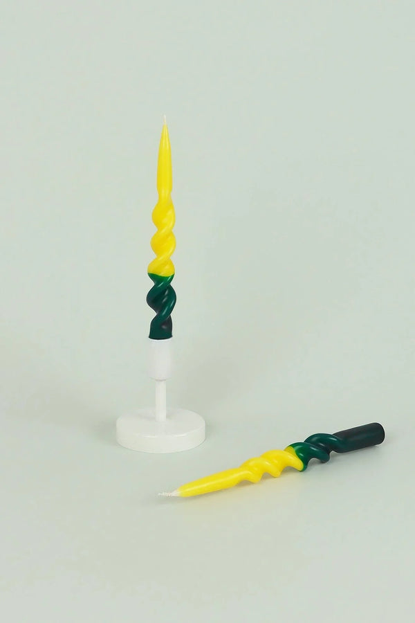 Twist and Pop Spiral Taper Candles — Yellow & Dark Green