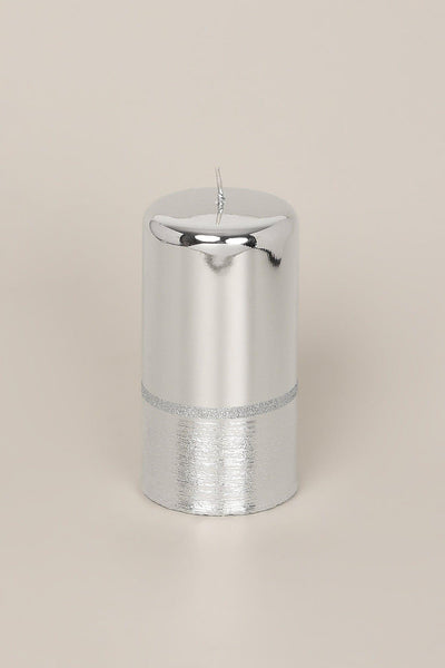 G Decor Candles Silver / Large pillar Shiny Silver Candles Gloss glass effect Ball Pillar Candles