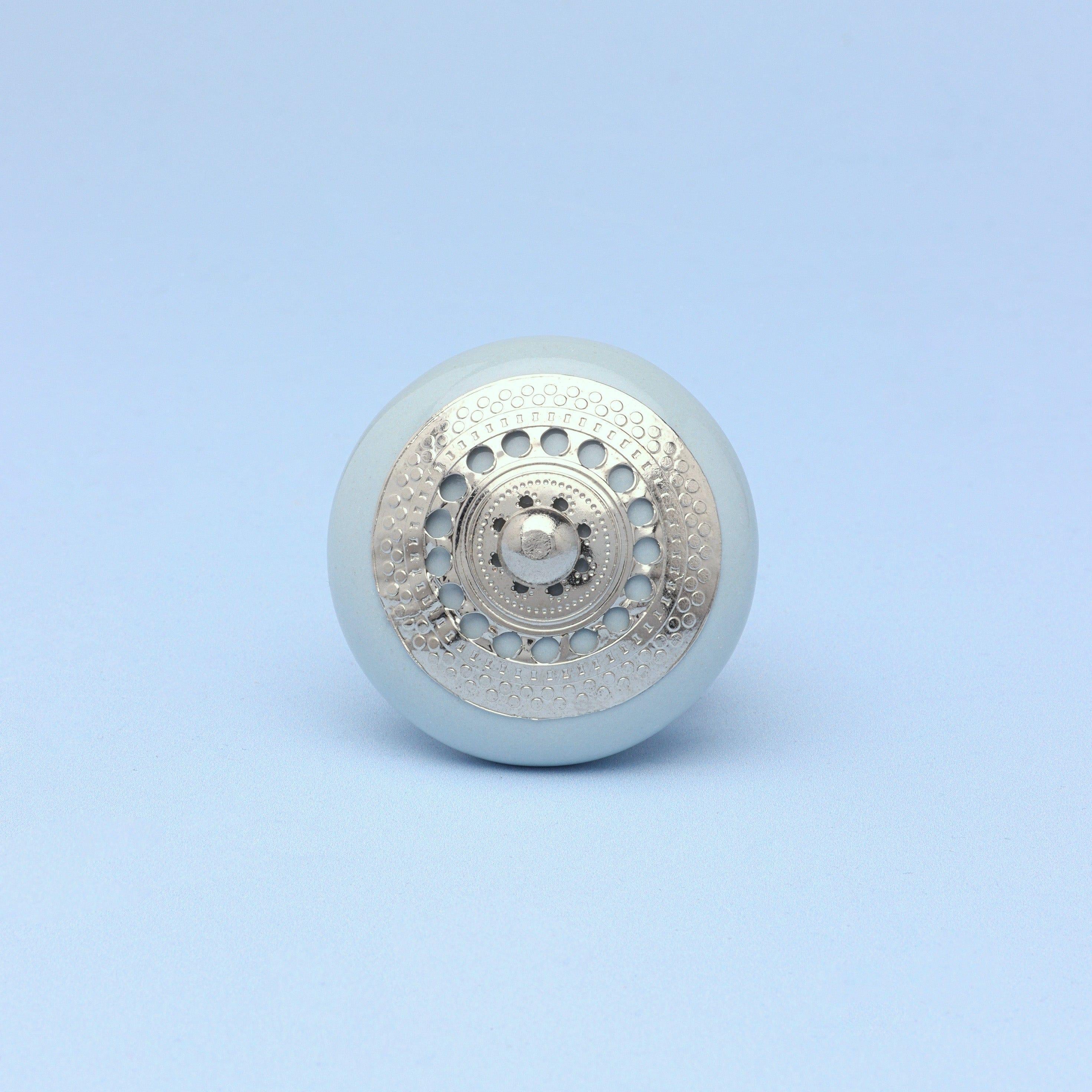 Silver Applique I Ceramic Door Knobs Cupboard Drawer Pull Door Handles - G Decor