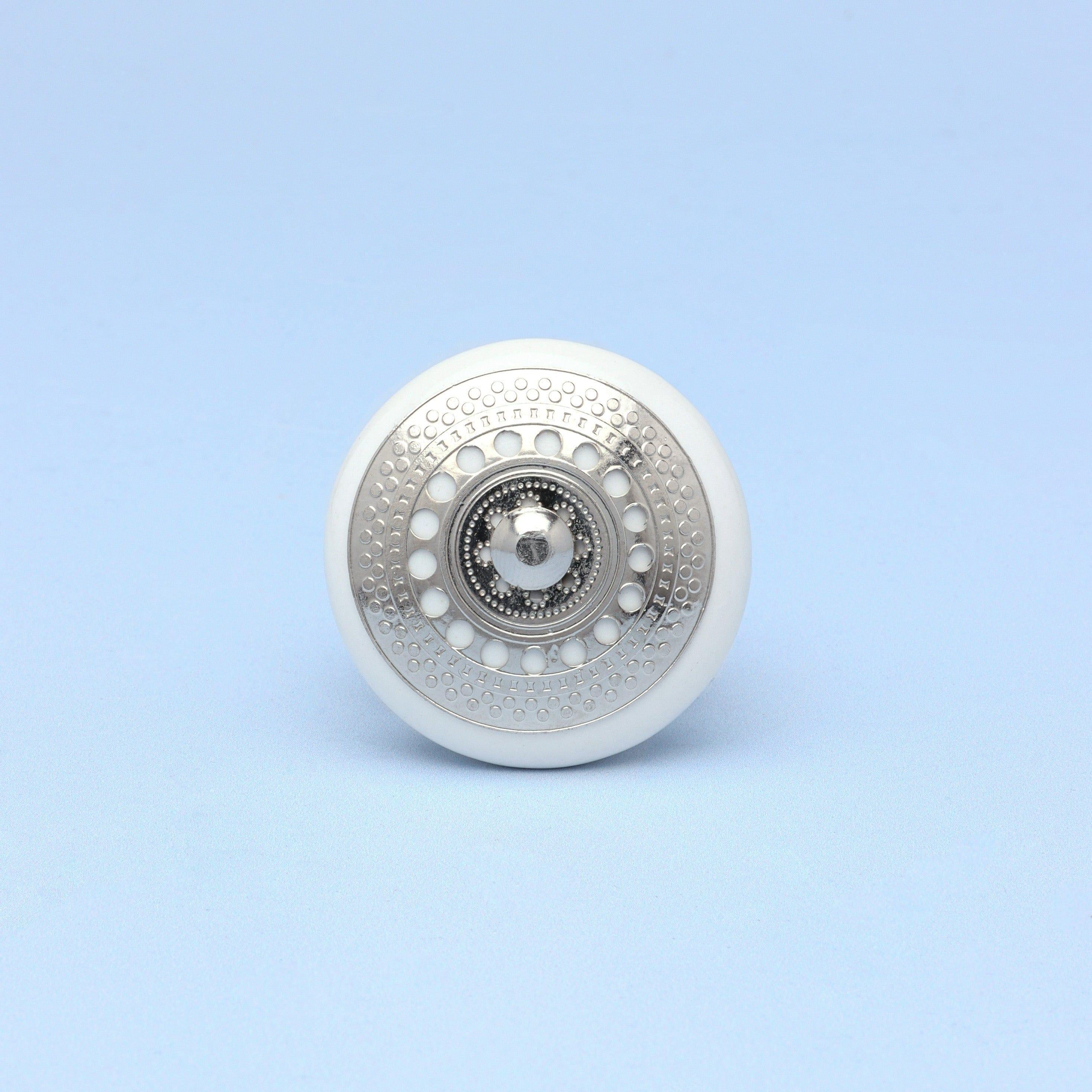 Silver Applique I Ceramic Door Knobs Cupboard Drawer Pull Door Handles - G Decor