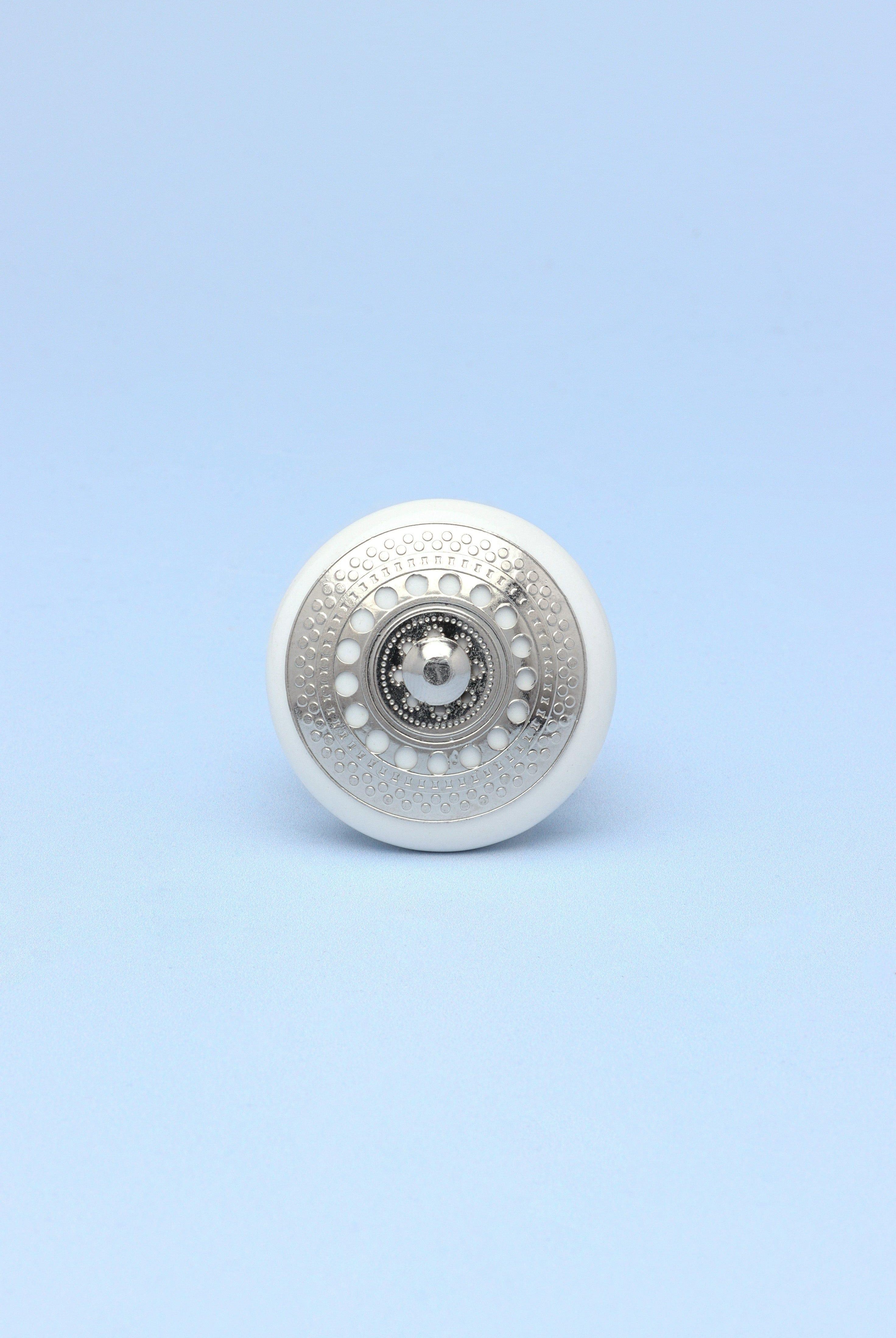 Silver Applique I Ceramic Door Knobs Cupboard Drawer Pull Door Handles - G Decor