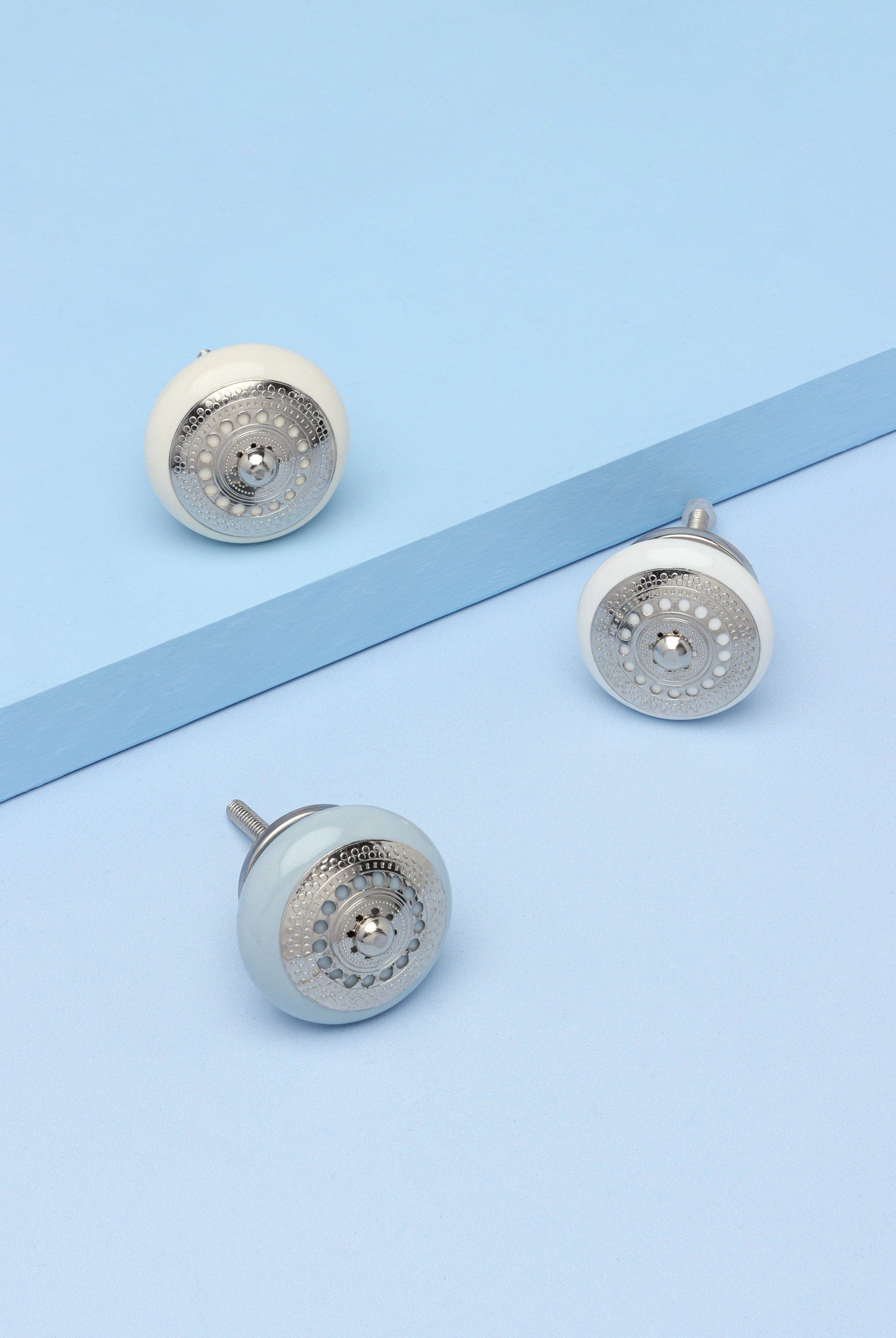 Silver Applique I Ceramic Door Knobs Cupboard Drawer Pull Door Handles - G Decor