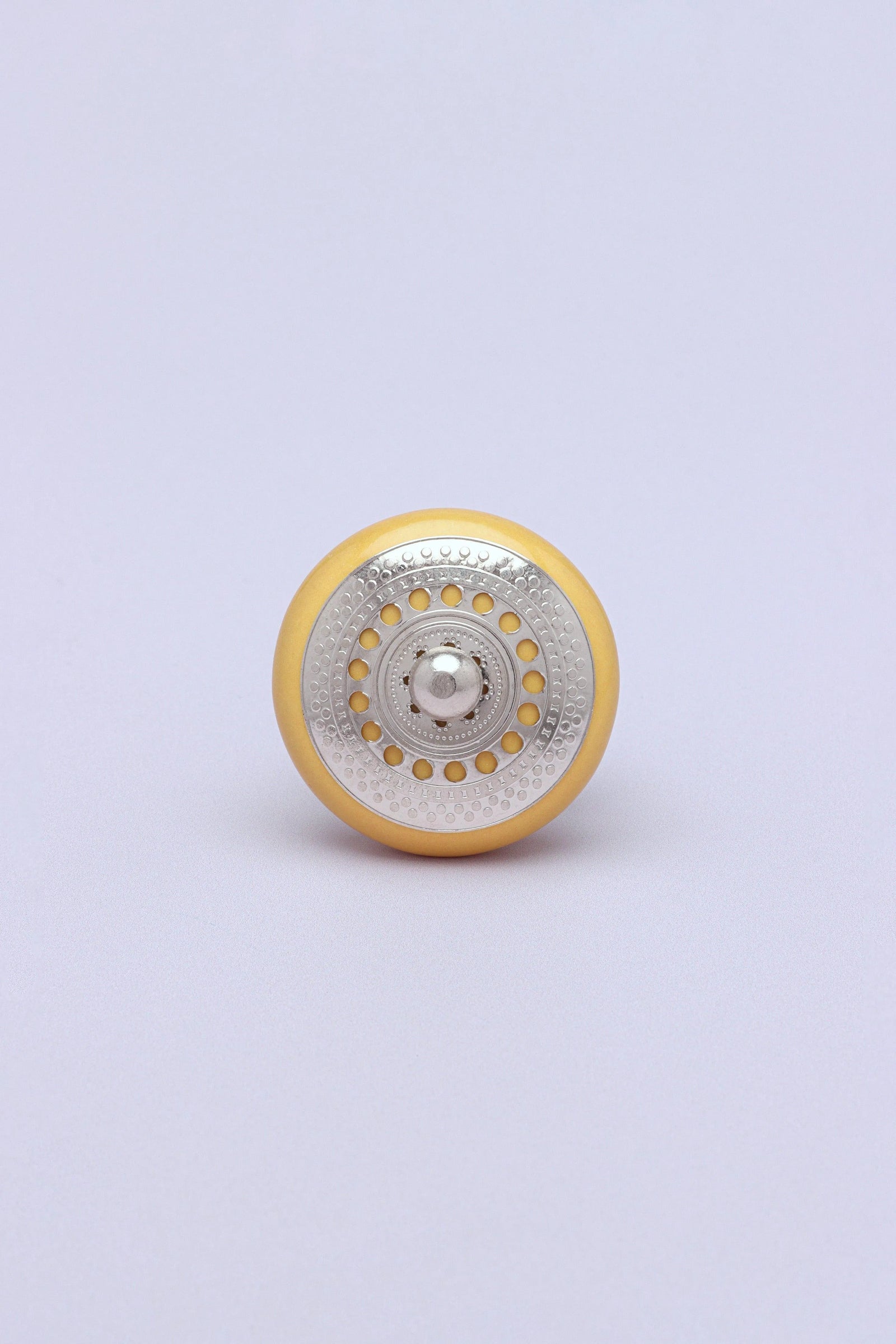 Silver Applique I Ceramic Cabinet Knob in Colour — close-up view, G Decor