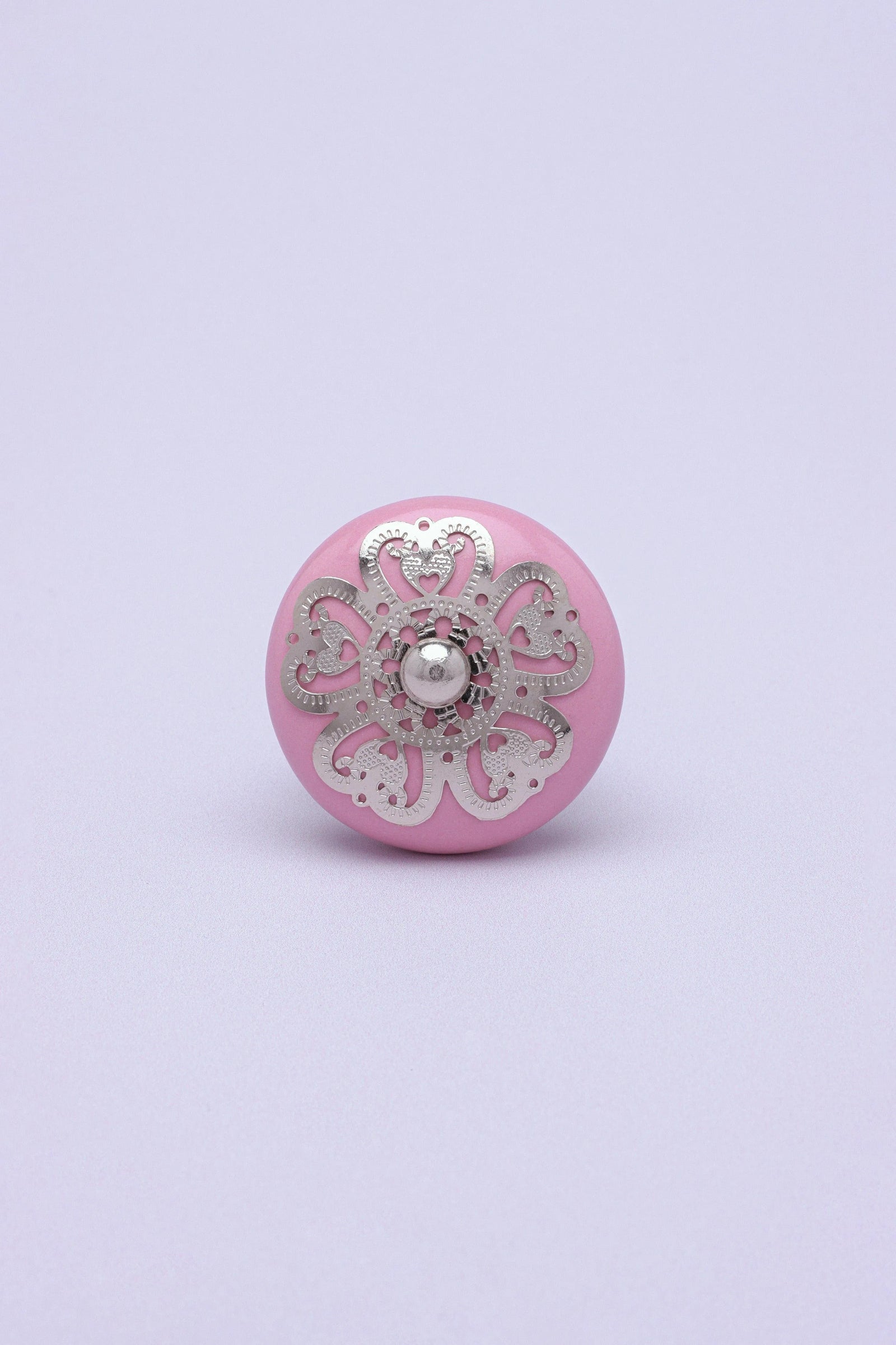 Silver Applique III Ceramic Cabinet Knob in Colour — close-up view, G Decor