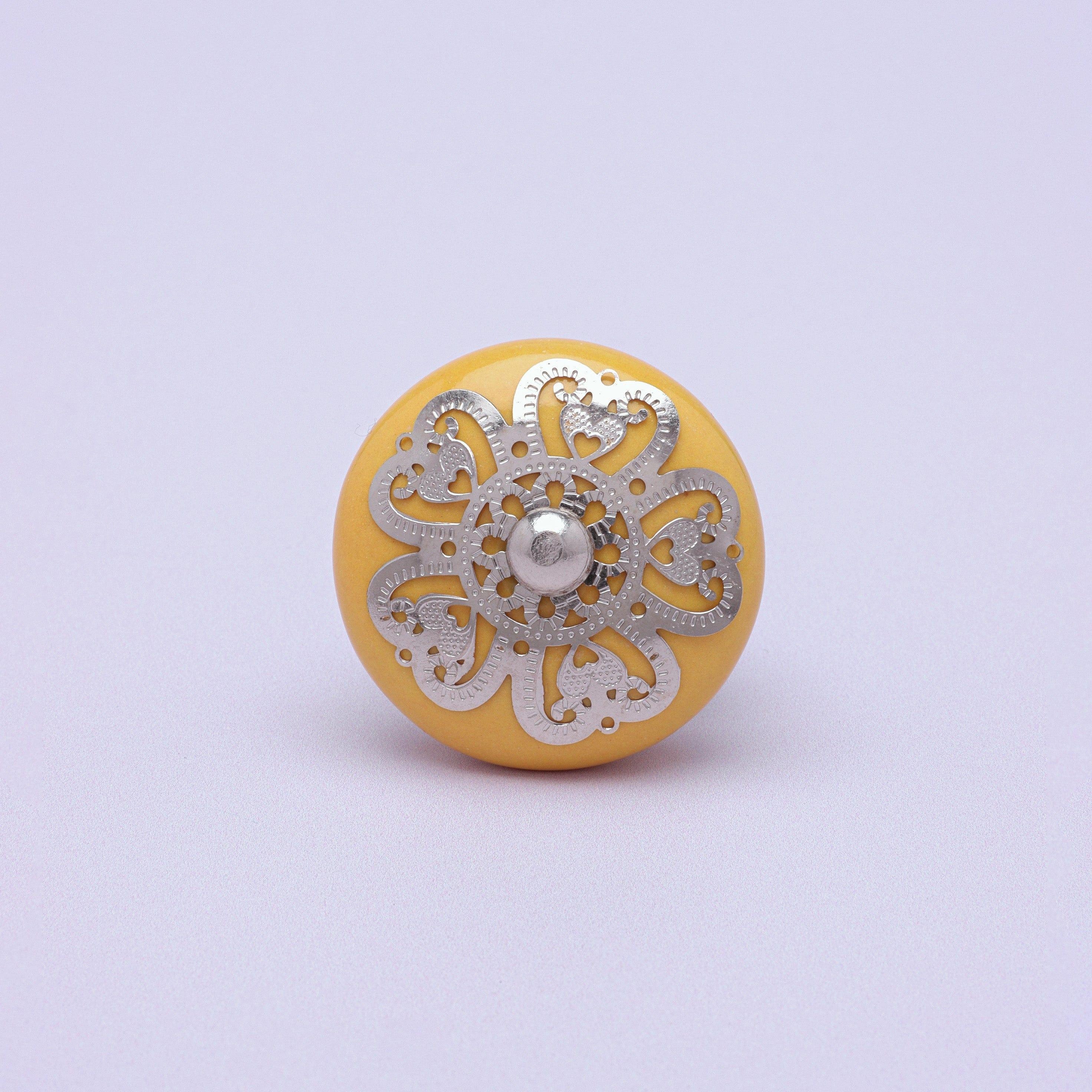 Silver Applique III Ceramic Door Knob Cupboard Drawer Pull Door Handle Coloured - G Decor