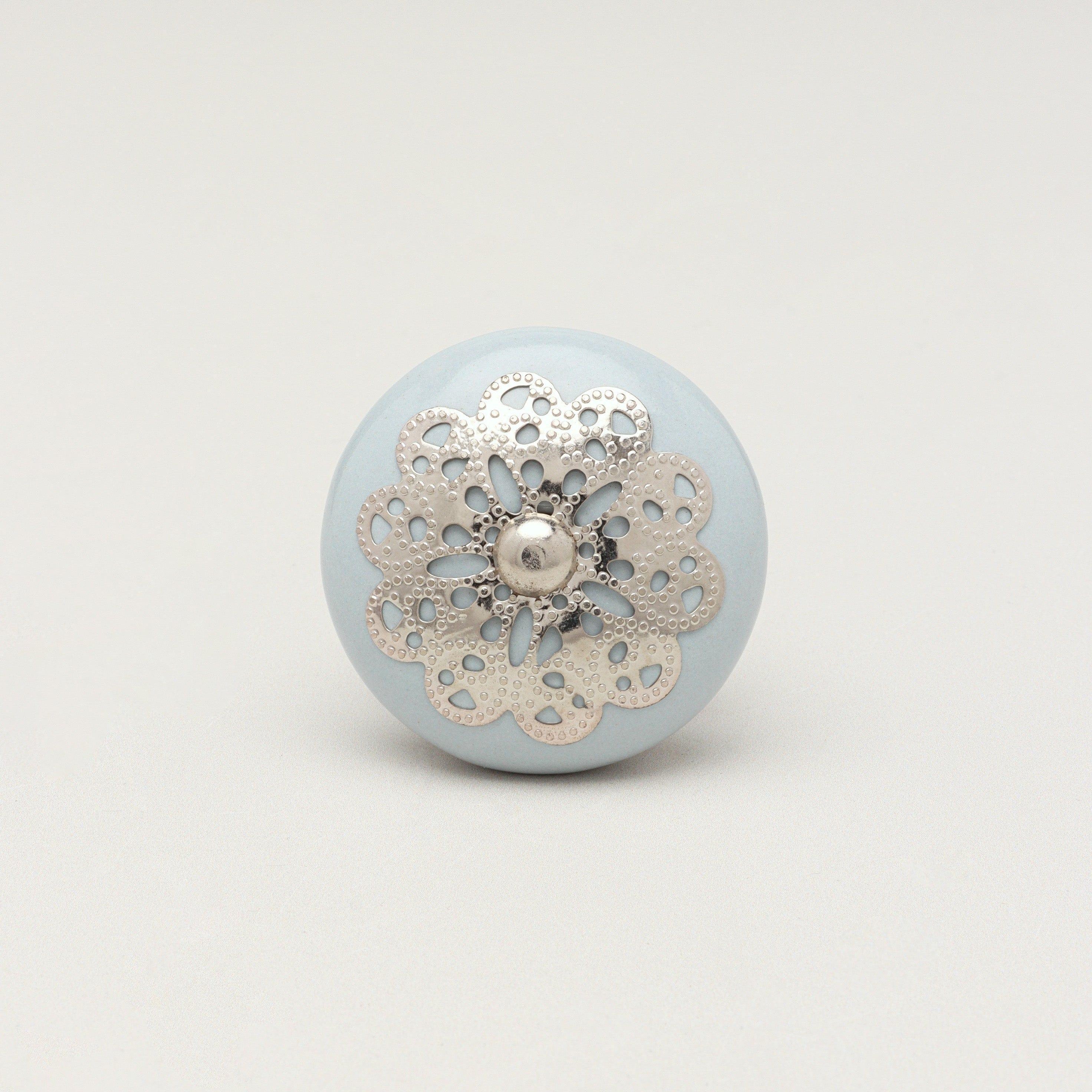 Silver Applique IV Ceramic Door Knob Cupboard Drawer Pull Door Handle - G Decor