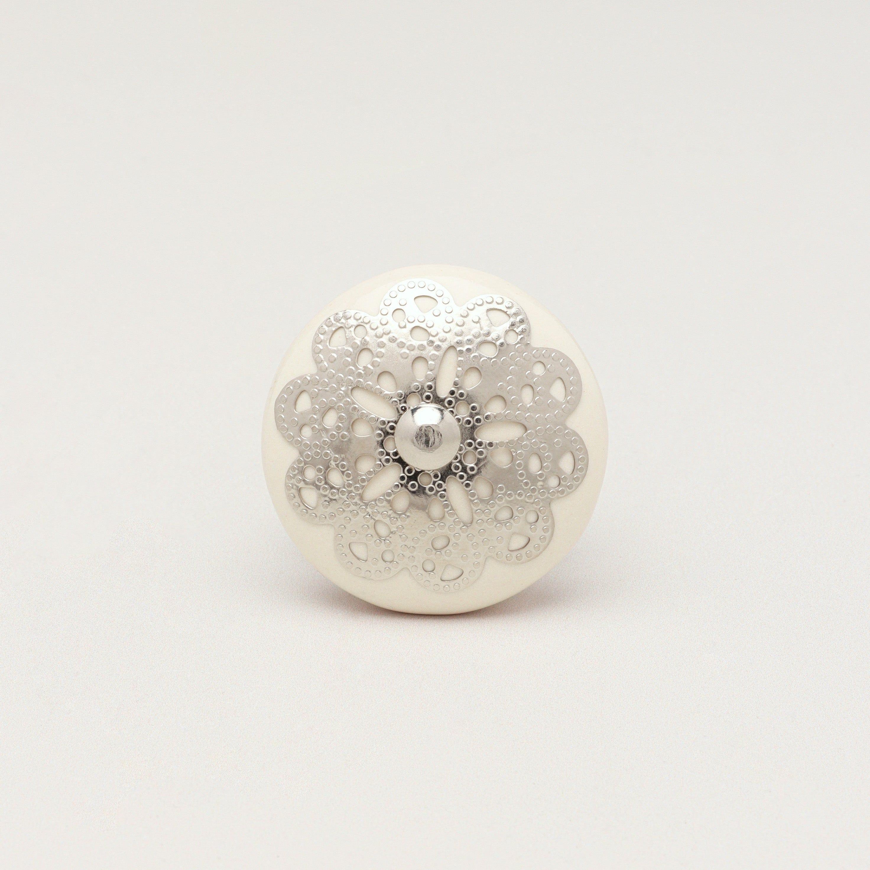 Silver Applique IV Ceramic Door Knob Cupboard Drawer Pull Door Handle - G Decor