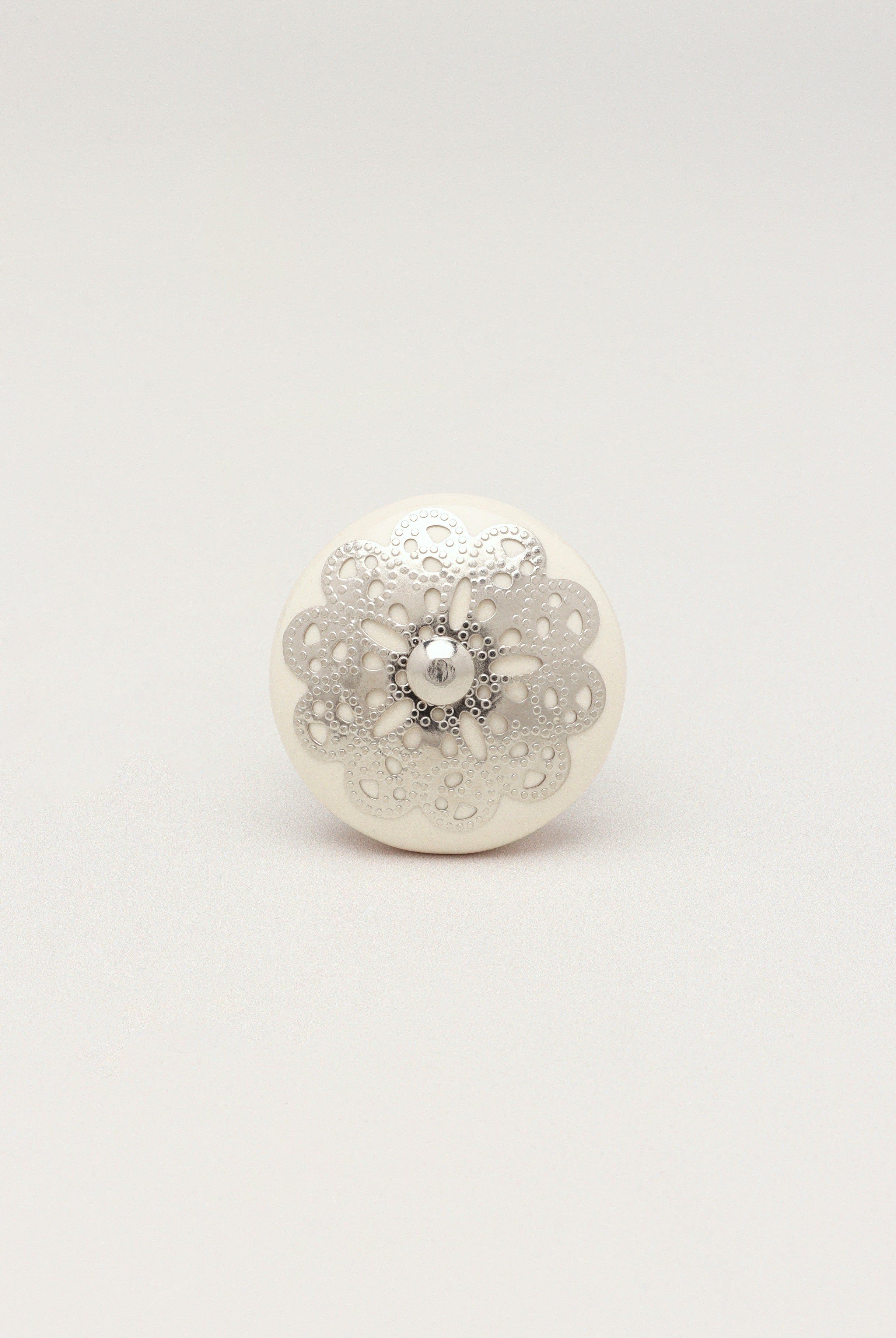 Silver Applique IV Ceramic Door Knob Cupboard Drawer Pull Door Handle - G Decor