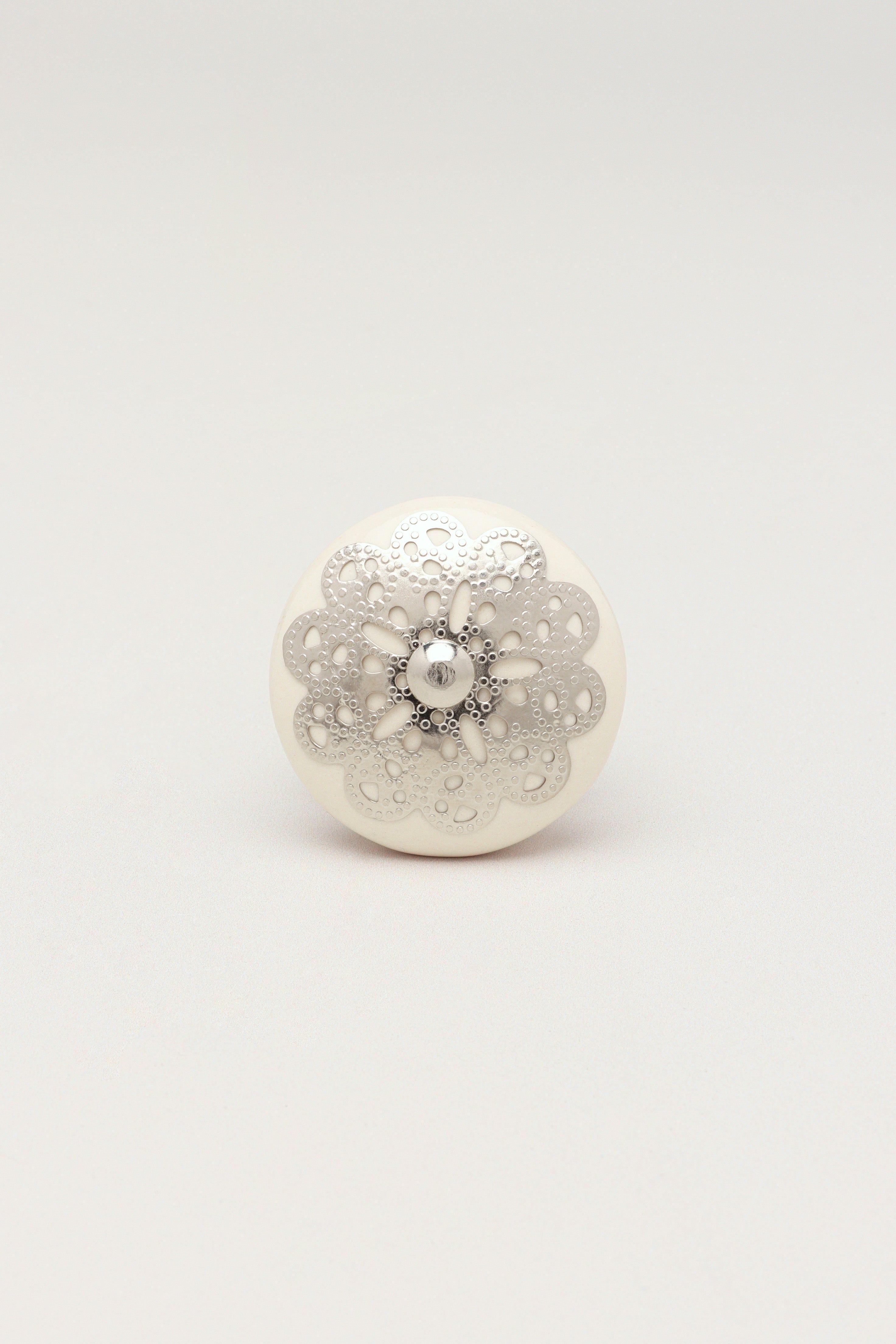 Silver Applique IV Ceramic Door Knob Cupboard Drawer Pull Door Handle - G Decor