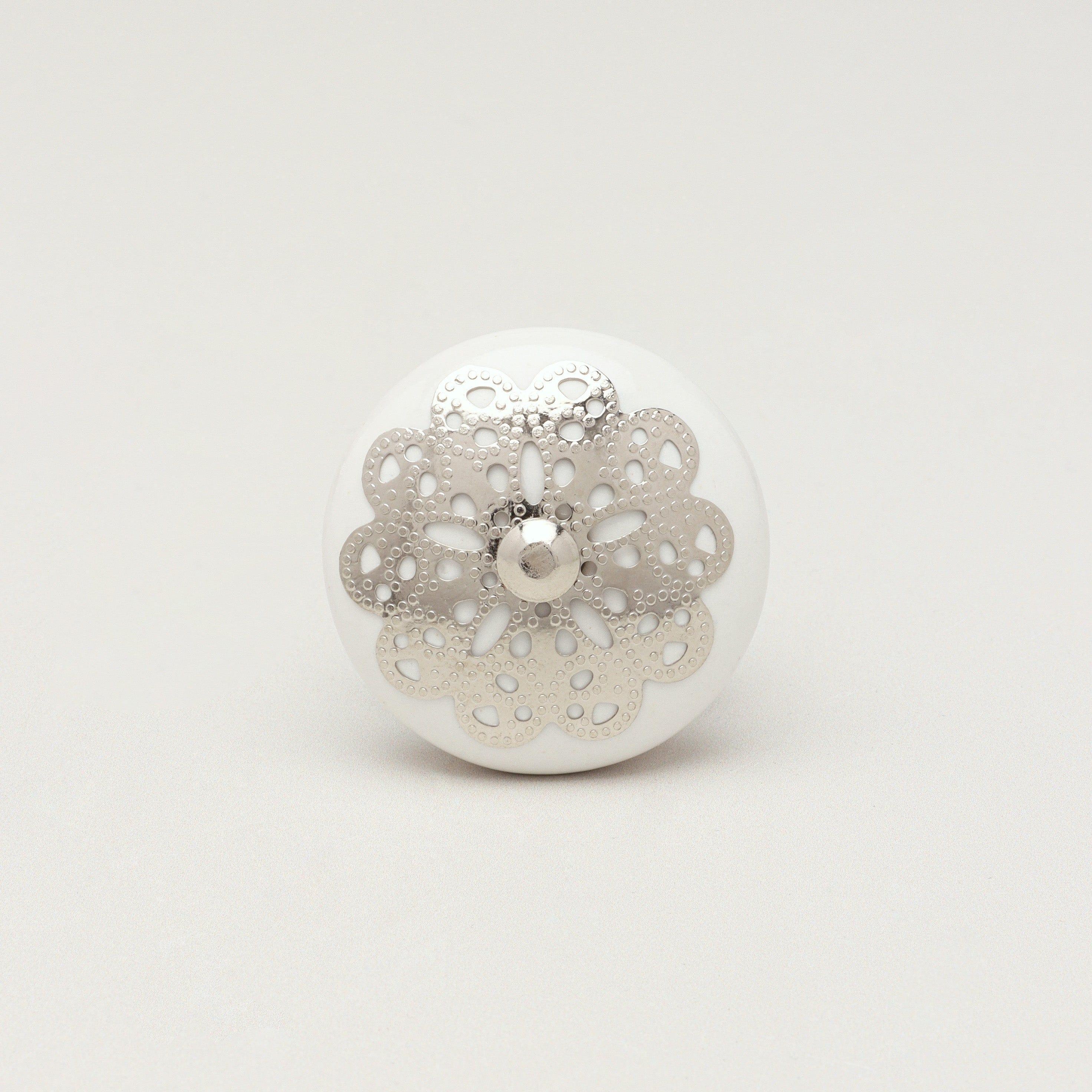 Silver Applique IV Ceramic Door Knob Cupboard Drawer Pull Door Handle - G Decor