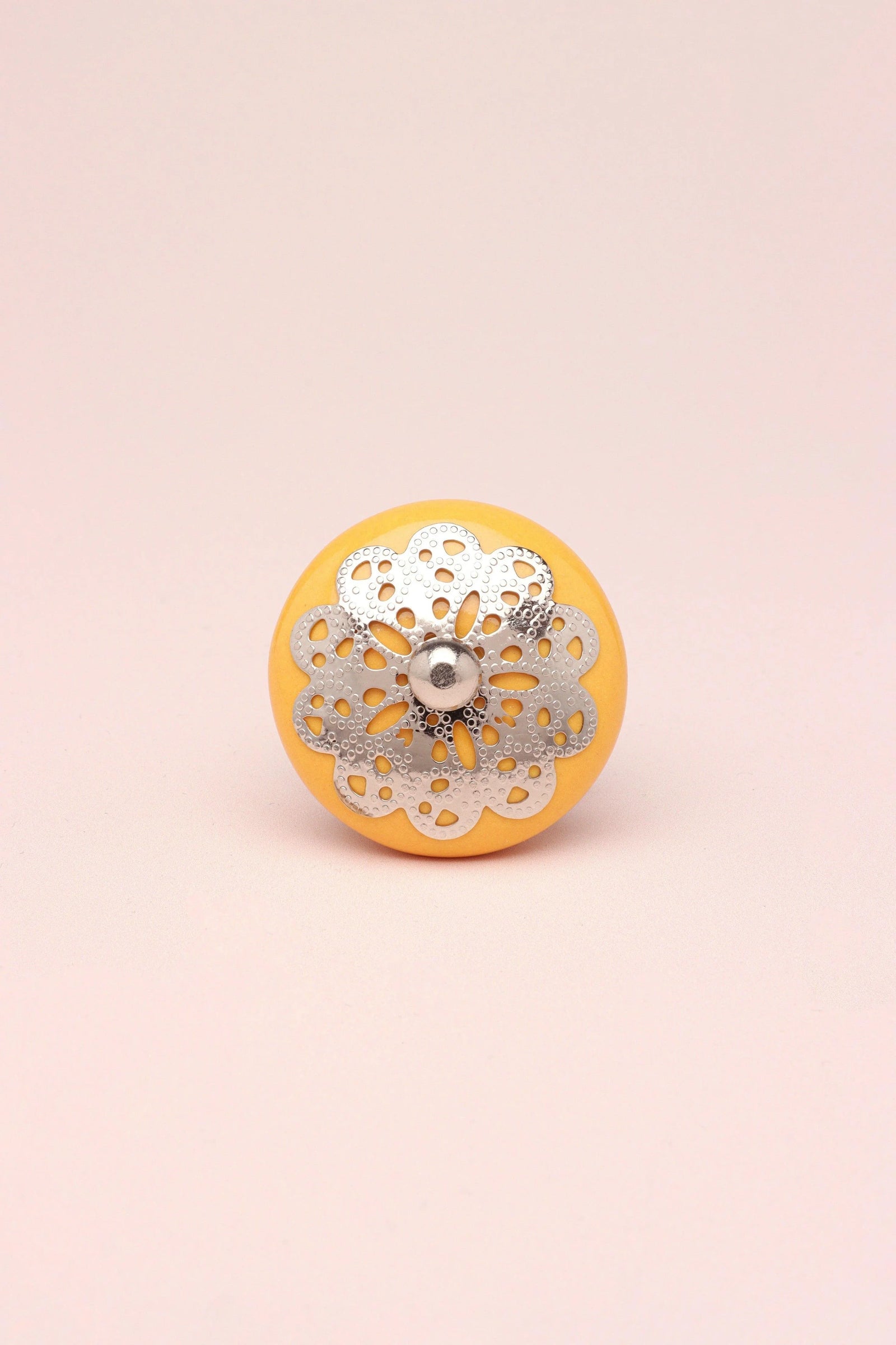 Silver Applique IV Ceramic Cabinet Knob in Pastel — close-up view, G Decor