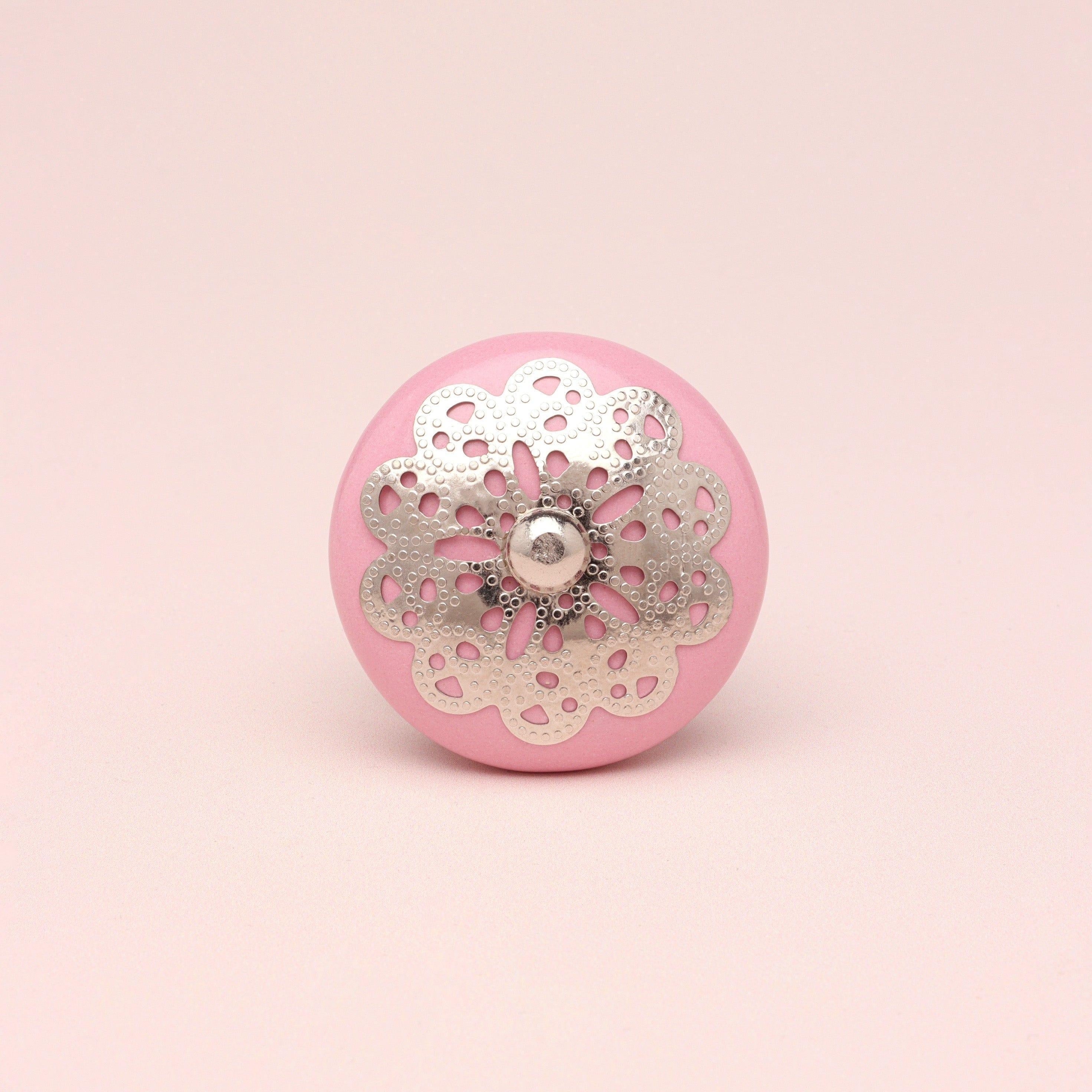 Silver Applique IV Ceramic Door Knob In Pastel Cupboard Drawer Pull Door Handles - G Decor