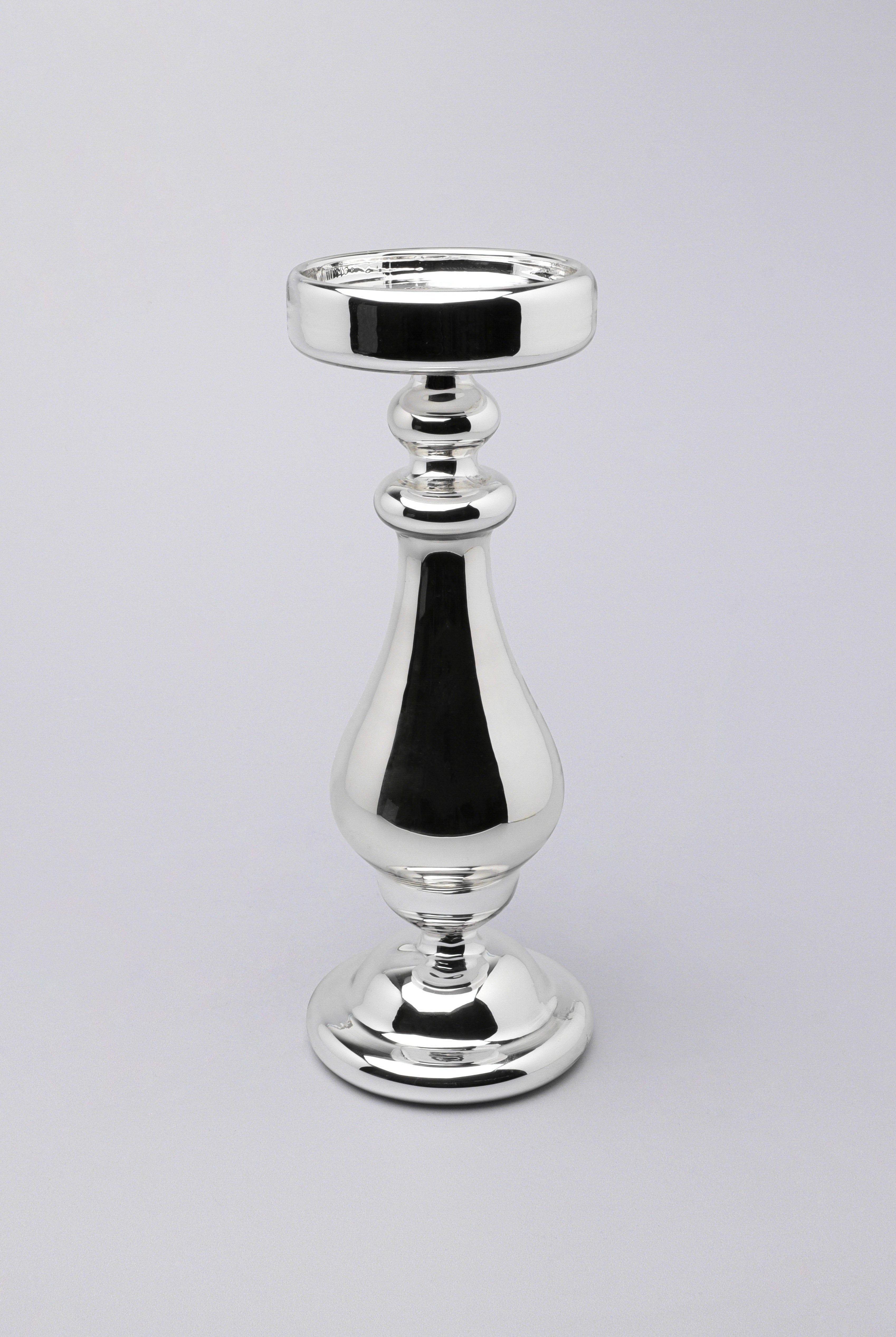 Silvermere Set of 3 Hand-Blown Hollow Glass Silver Pillar Candle Holders Elegant Mixed-Height Centrepiece Stands - G Decor