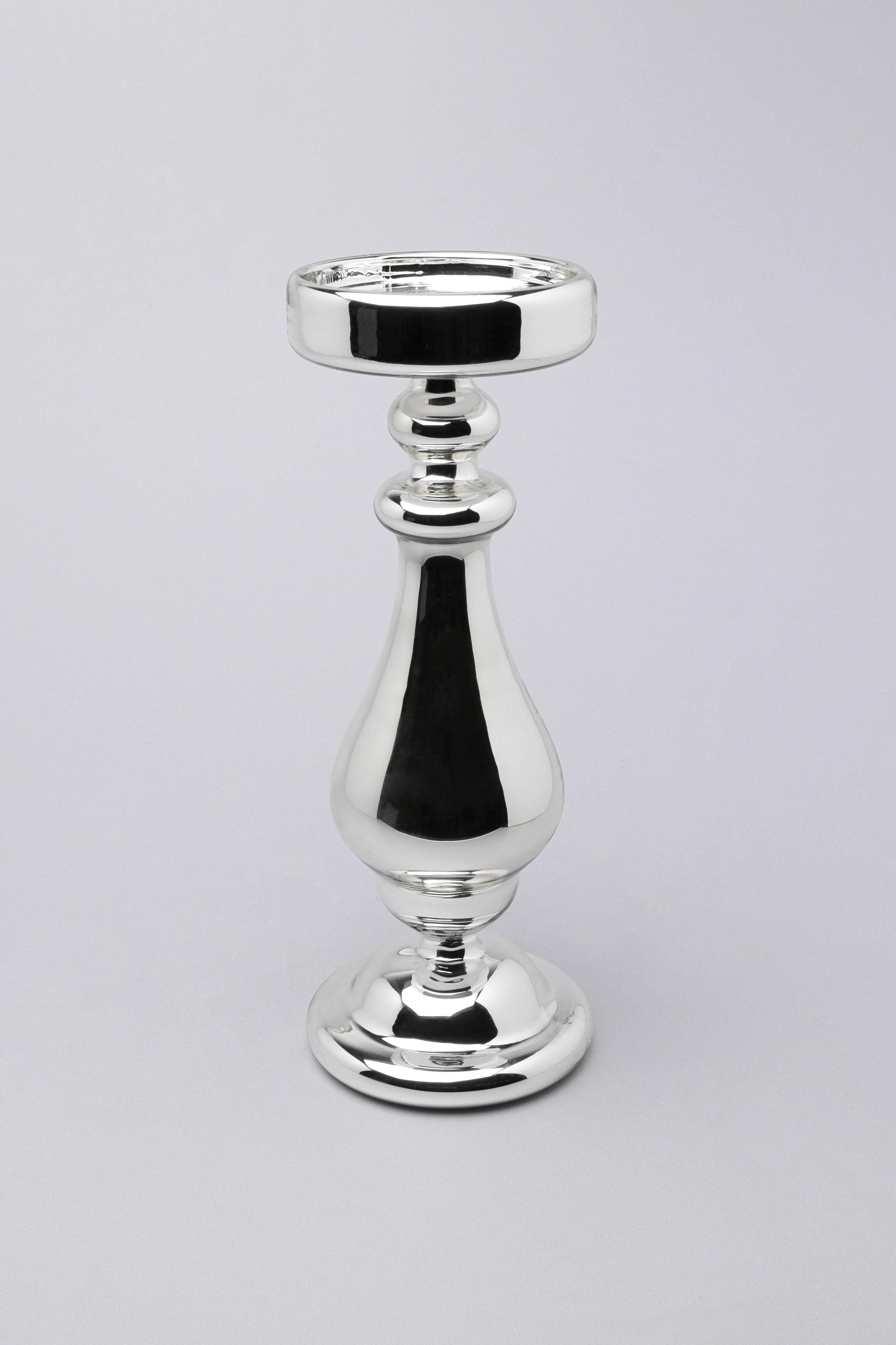 silvermere-set-of-3-hand-blown-hollow-glass-silver-pillar-candle-holders-elegant-mixed-height-centrepiece-stands-g-decor-24753 - G Decor