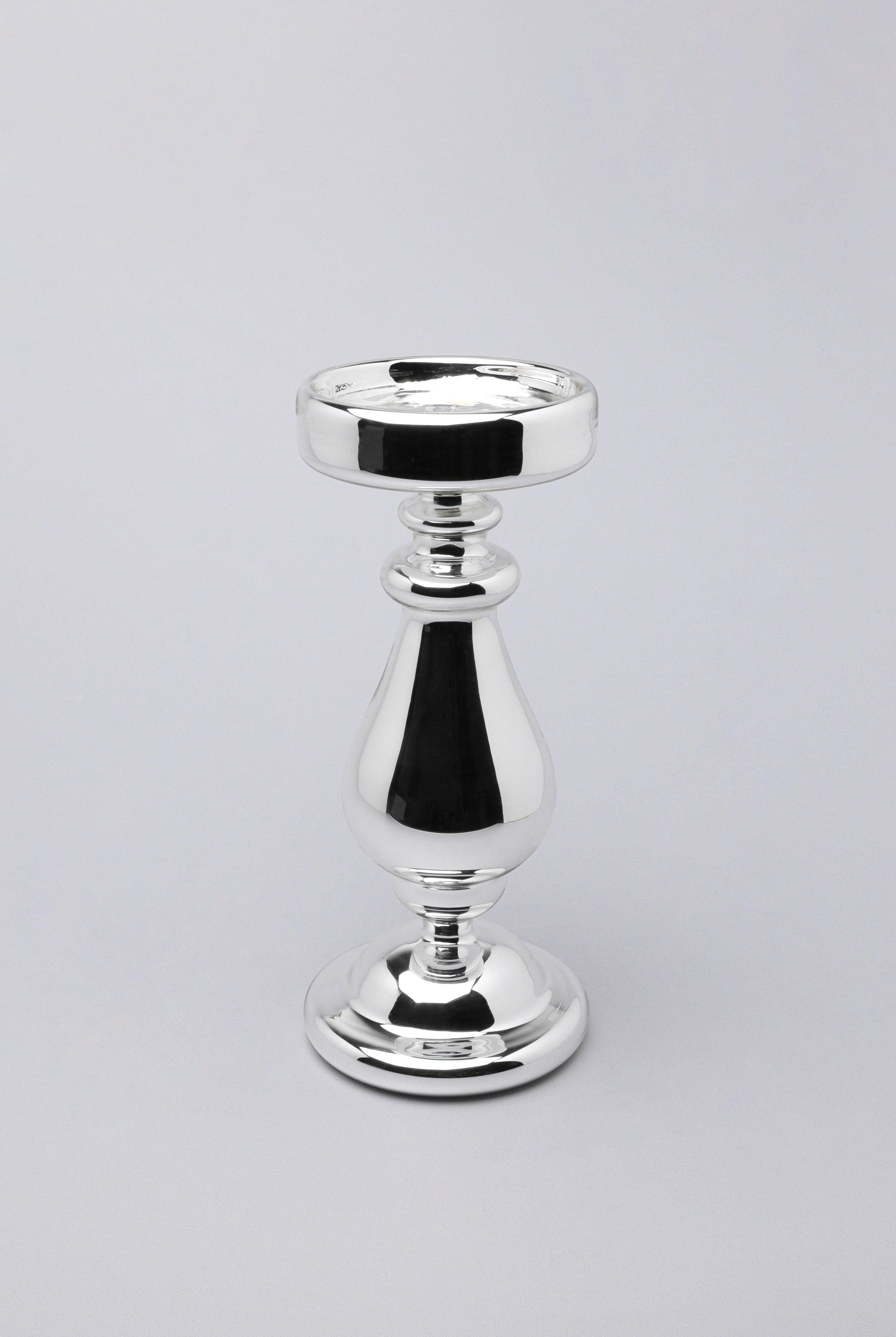 Silvermere Set of 3 Hand-Blown Hollow Glass Silver Pillar Candle Holders Elegant Mixed-Height Centrepiece Stands - G Decor