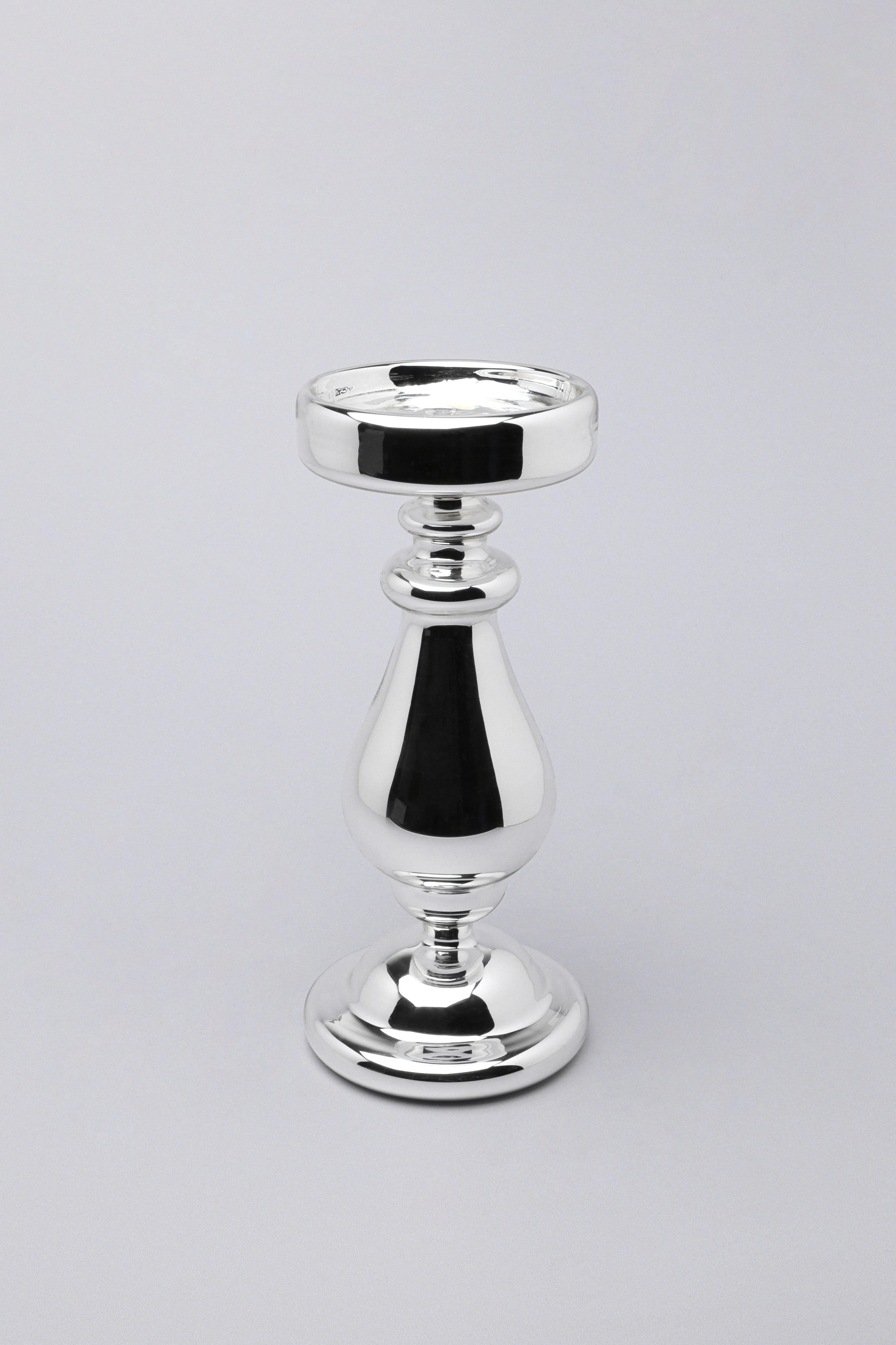 silvermere-set-of-3-hand-blown-hollow-glass-silver-pillar-candle-holders-elegant-mixed-height-centrepiece-stands-g-decor-72877 - G Decor