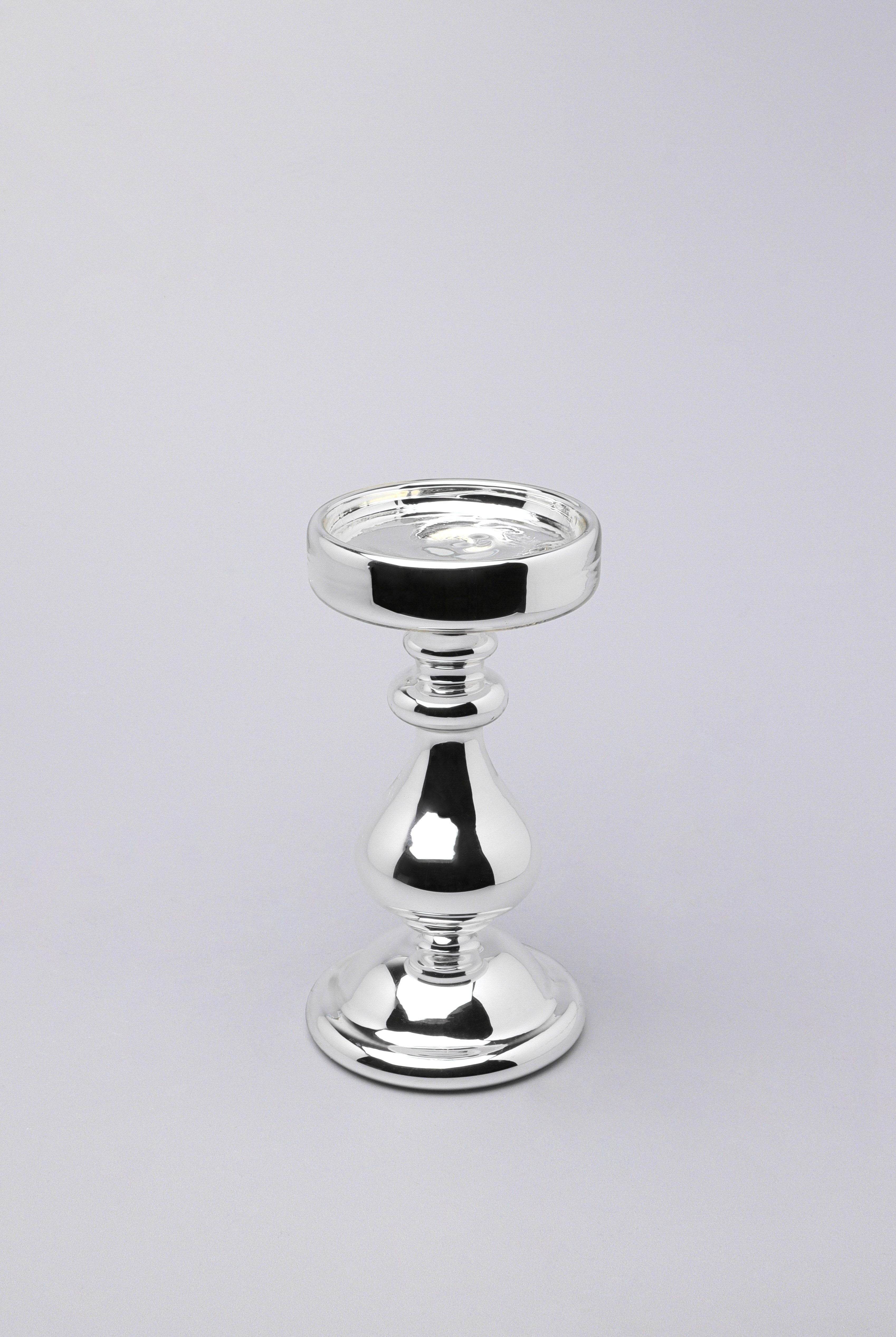 Silvermere Set of 3 Hand-Blown Hollow Glass Silver Pillar Candle Holders Elegant Mixed-Height Centrepiece Stands - G Decor