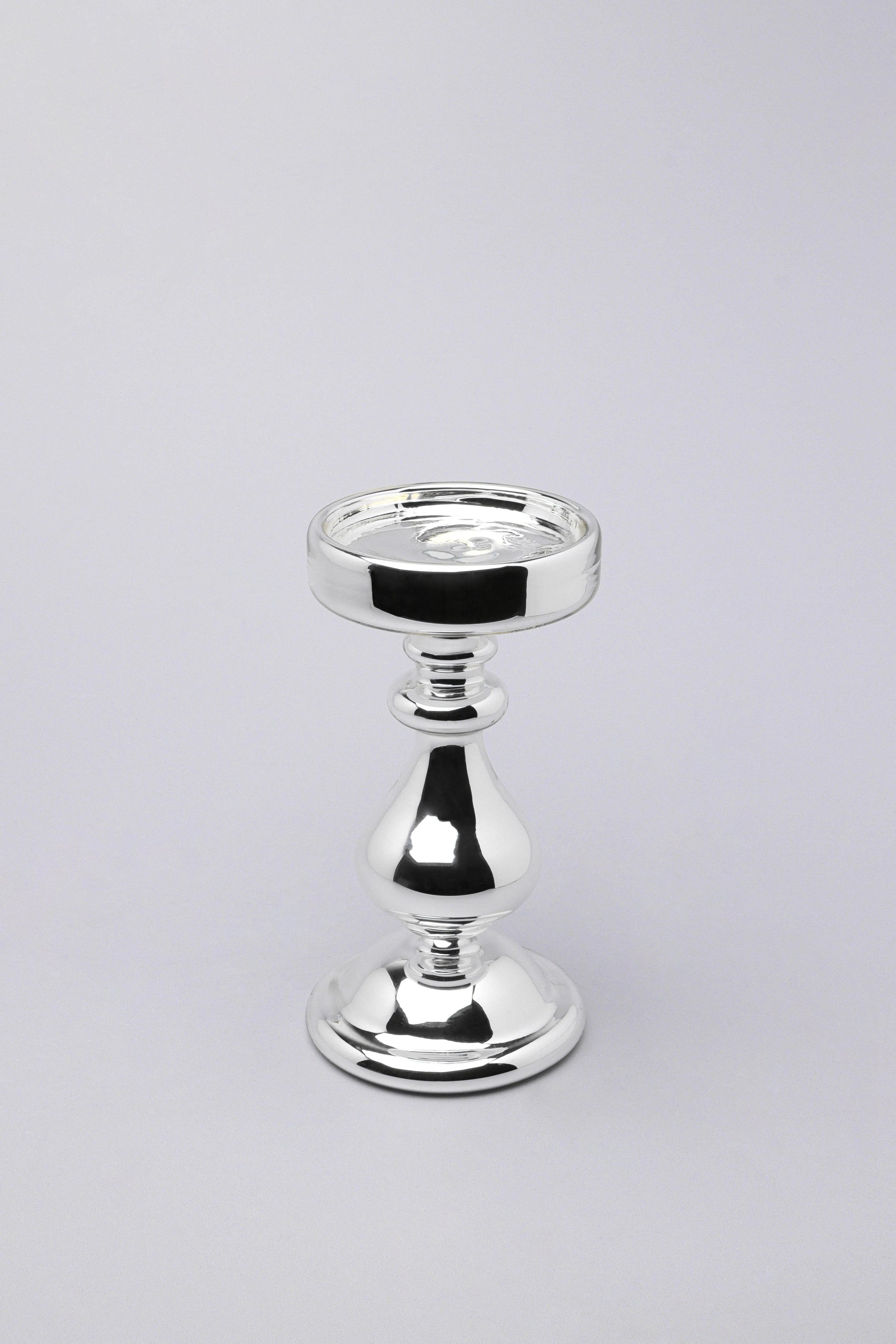 silvermere-set-of-3-hand-blown-hollow-glass-silver-pillar-candle-holders-elegant-mixed-height-centrepiece-stands-g-decor-88651 - G Decor